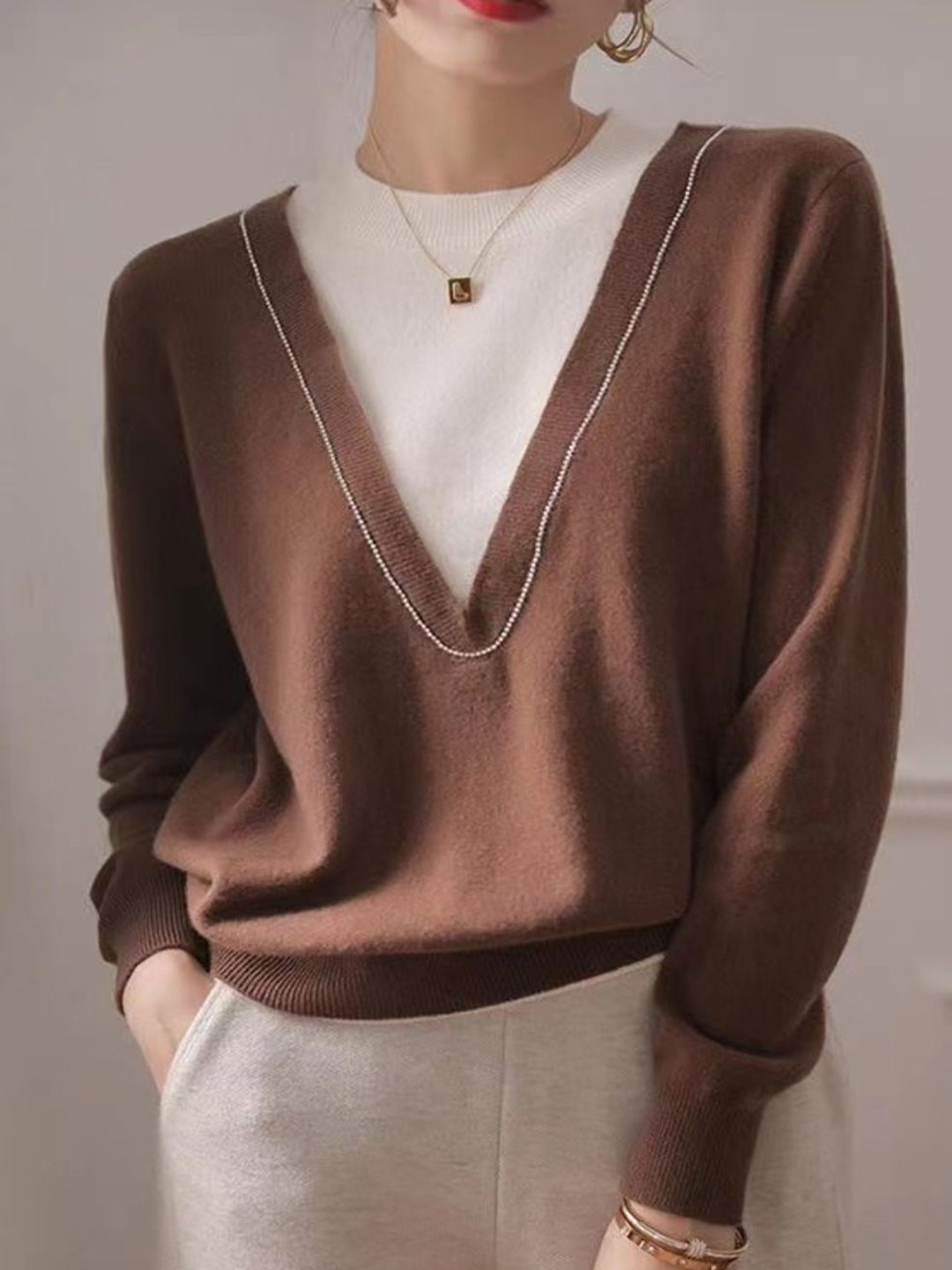 StyleCast Women Layered V-Neck Sweater