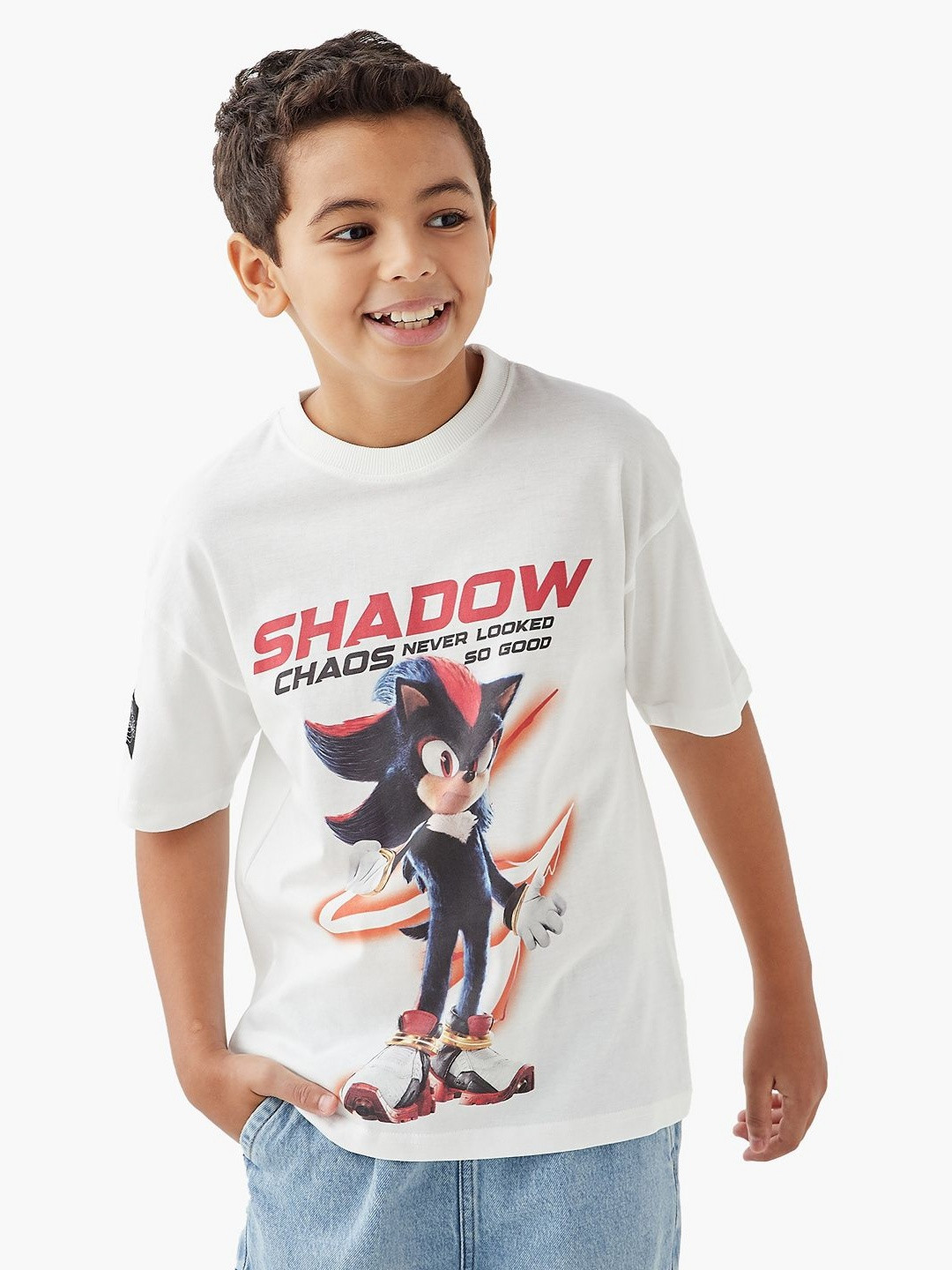 Juniors by Babyshop Boys Sonic The Hedgehog Graphic Printed Round Neck Cotton T-shirt