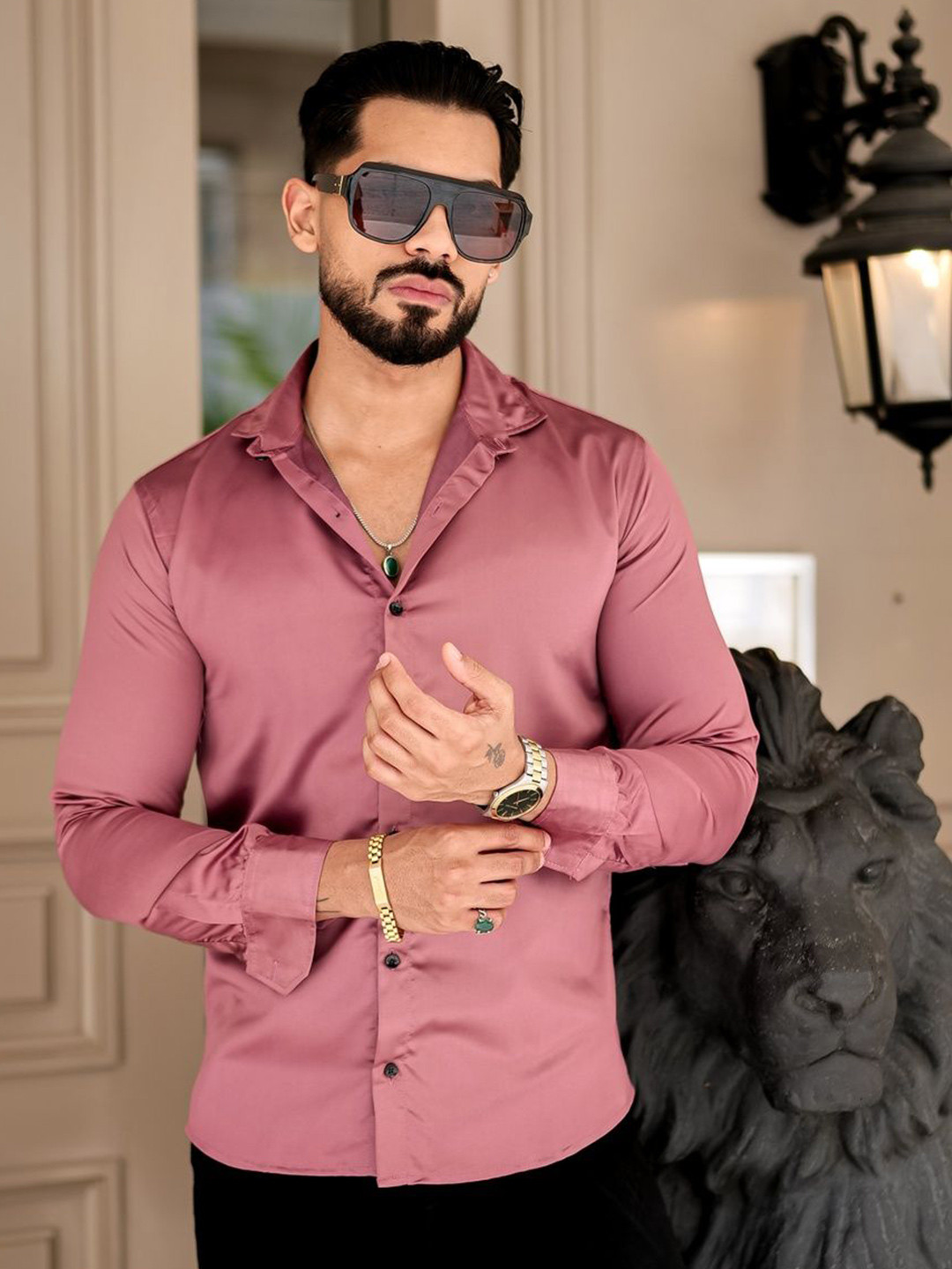 IKON FASHION Men Premium Slim Fit Solid Spread Collar Satin Casual Shirt