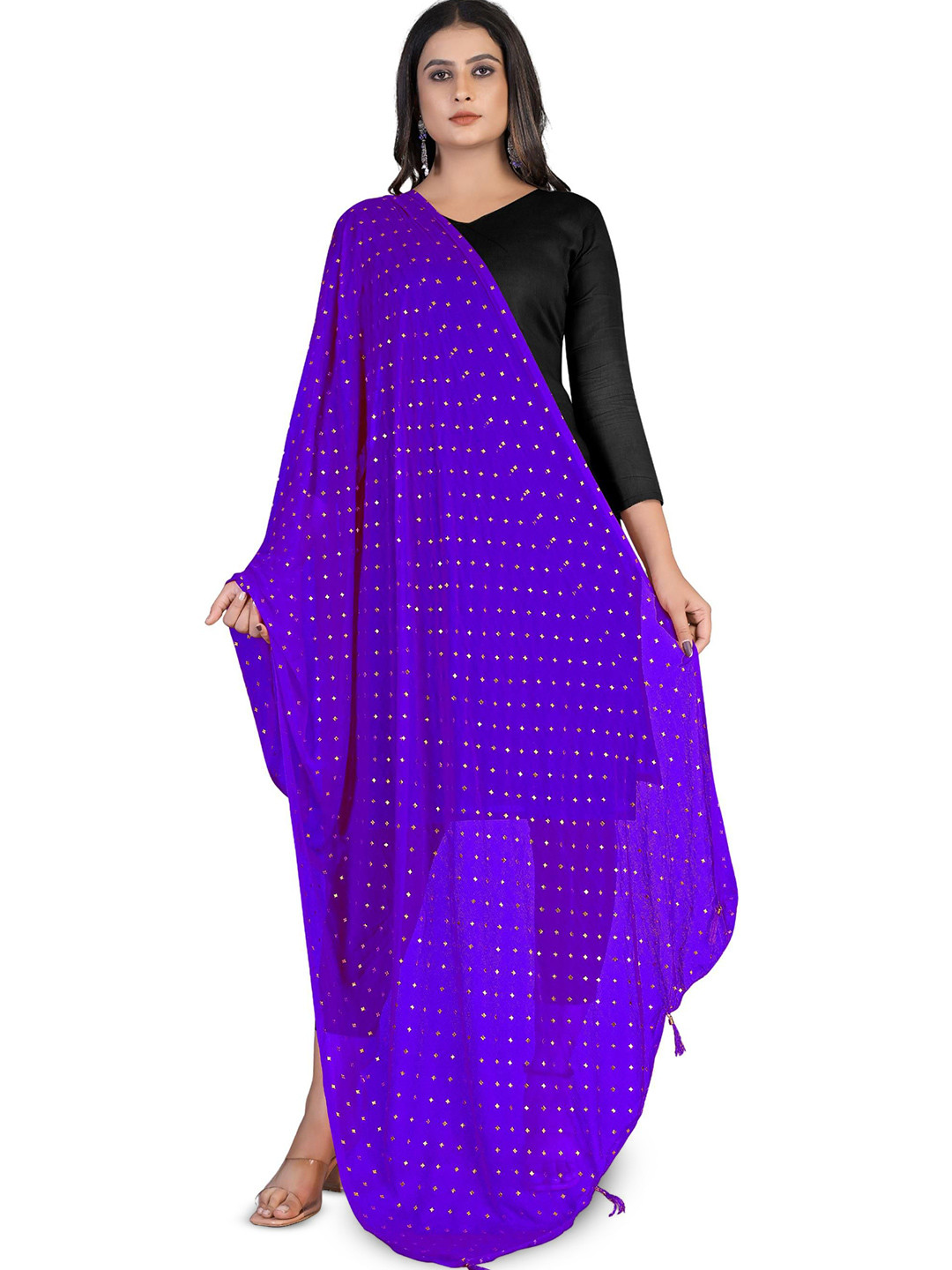 Kemza Polka Dots Foil Printed Chiffon Dupatta