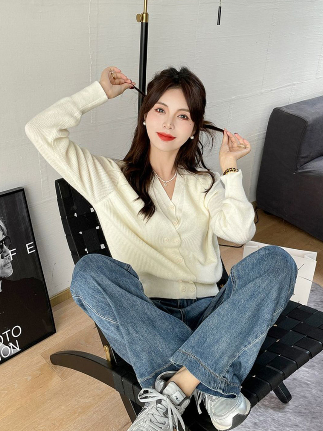 StyleCast Double-Breasted V-Neck Cardigan