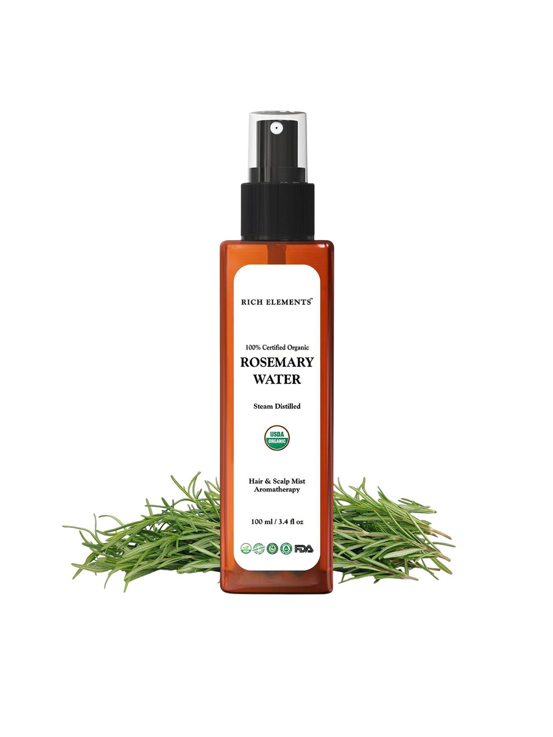 Rich Elements 100% Organic Rosemary Water Spray - 100 ml