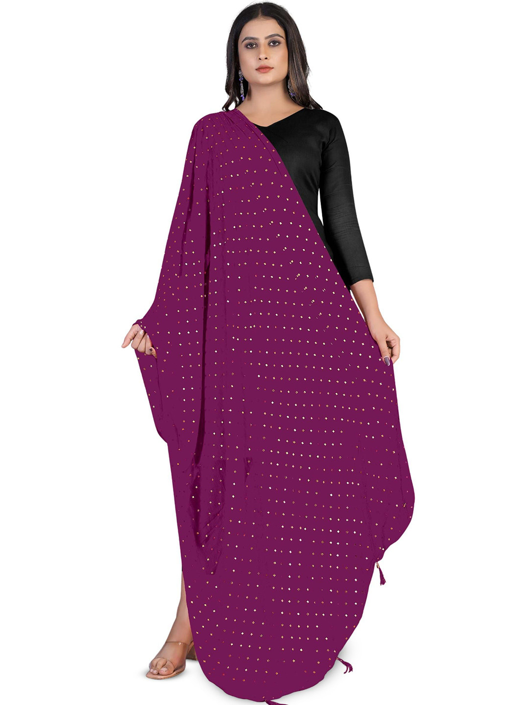 Kemza Polka Dots Foil Printed Chiffon Dupatta