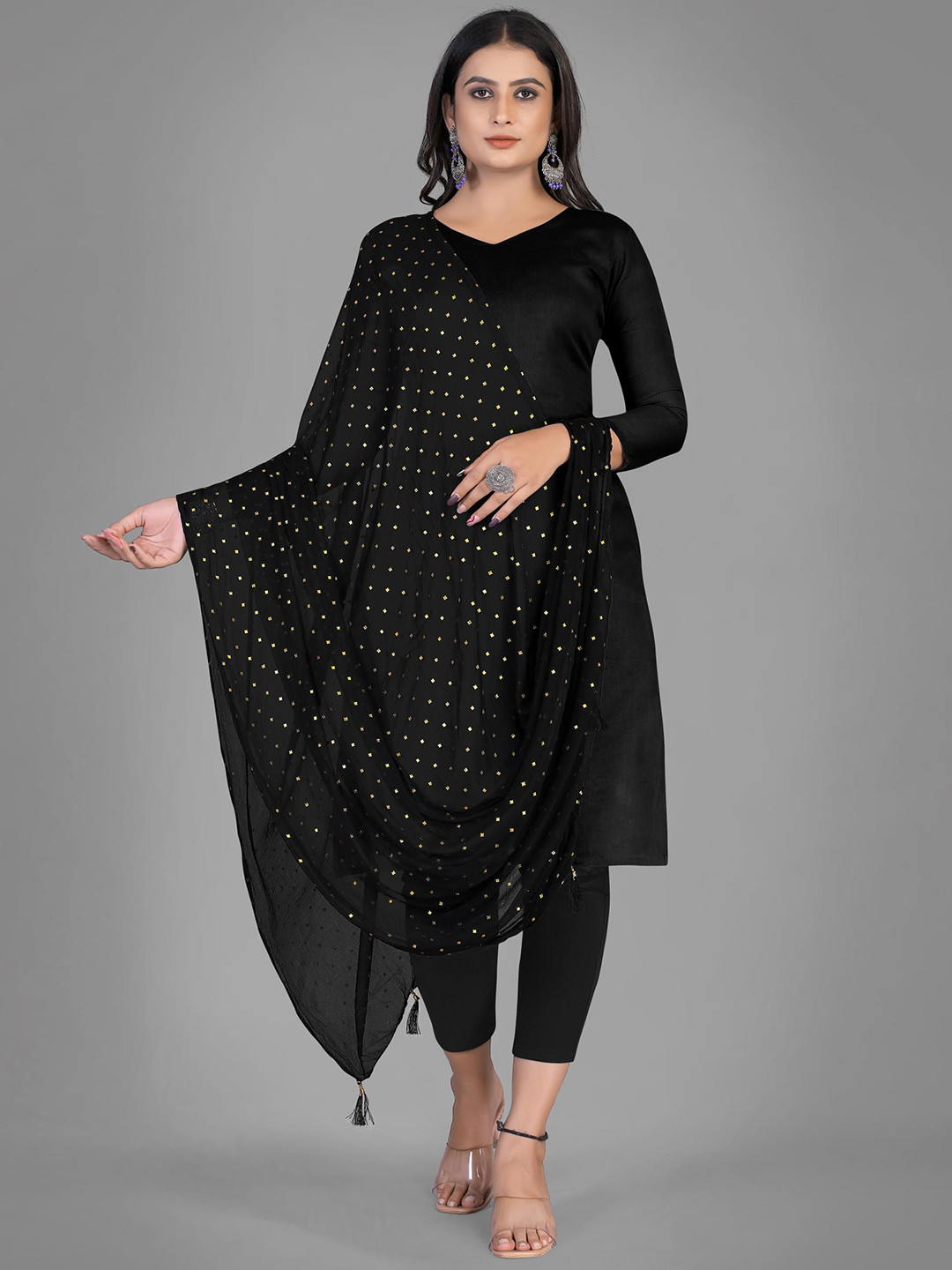 Kemza Polka Dots Foil Printed Chiffon Dupatta