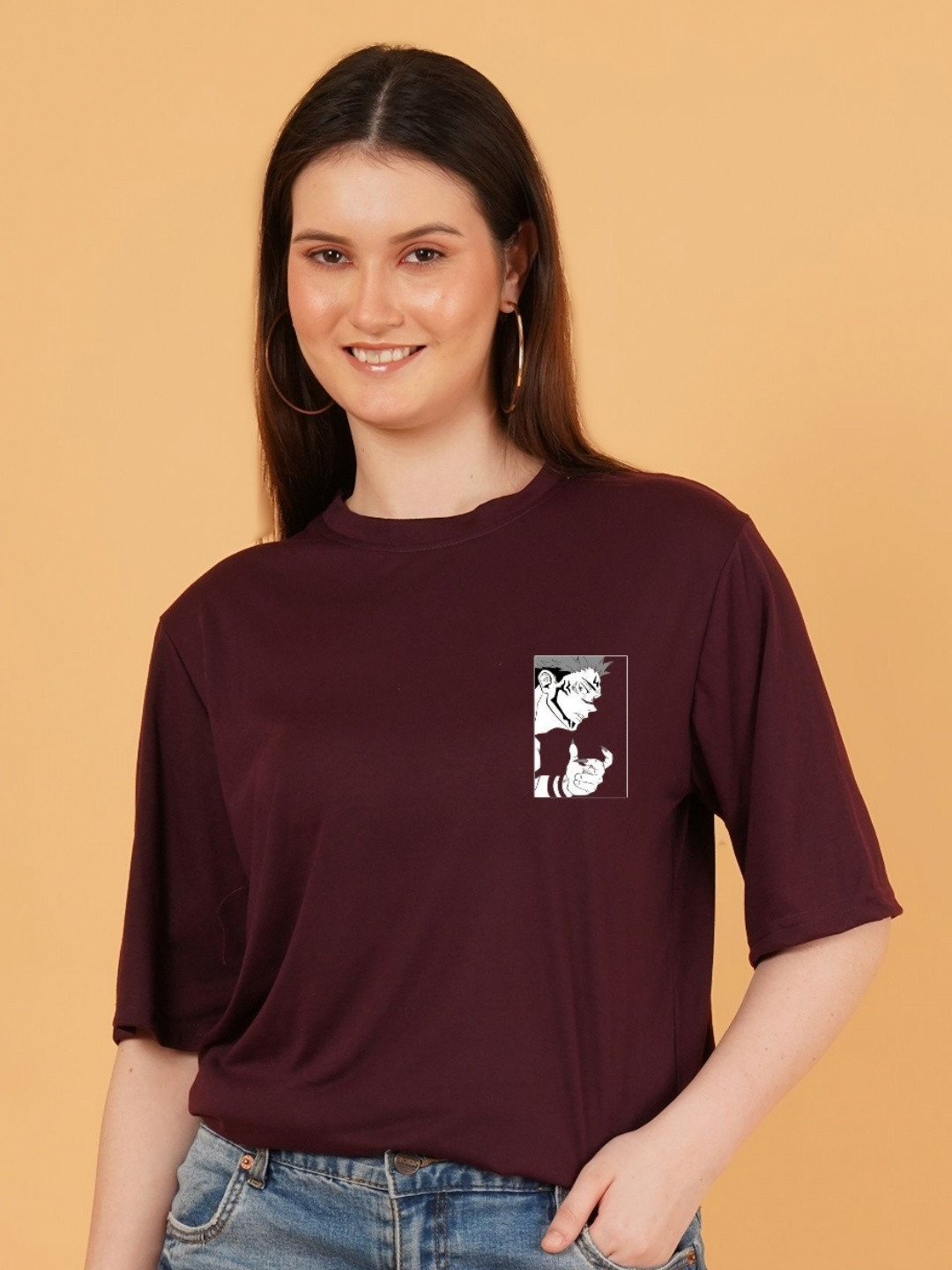 Kasendra Women Jujutsu Kaisen Graphic Printed Round Neck Cotton Oversized T-shirt