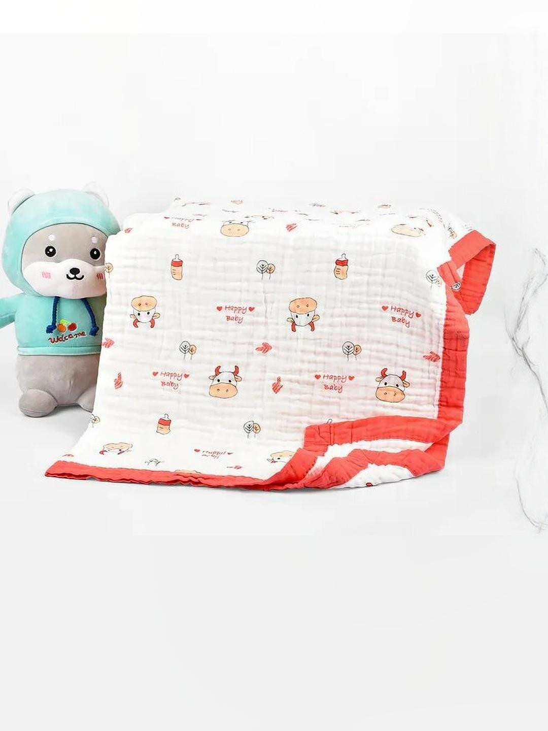Baby Station White & Red Cartoon Characters Mild Winter 350 GSM Single Bed Blanket