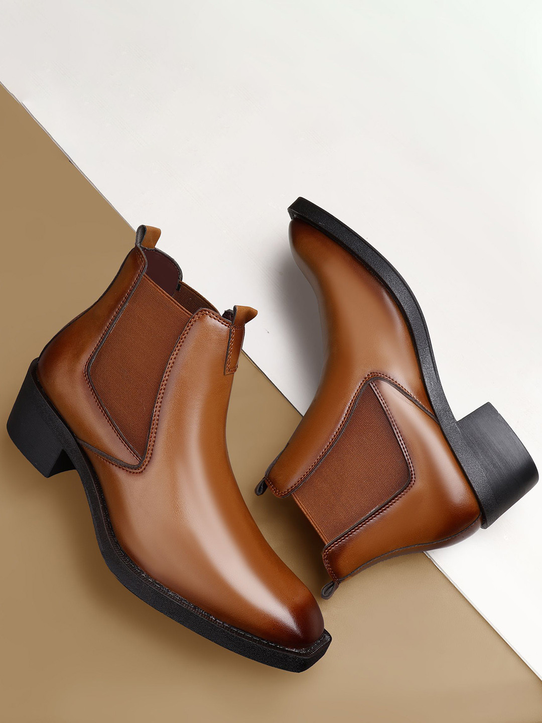 Bxxy Men's 2 Inch Height Increasing High Heel Ankle Chelsea Boots