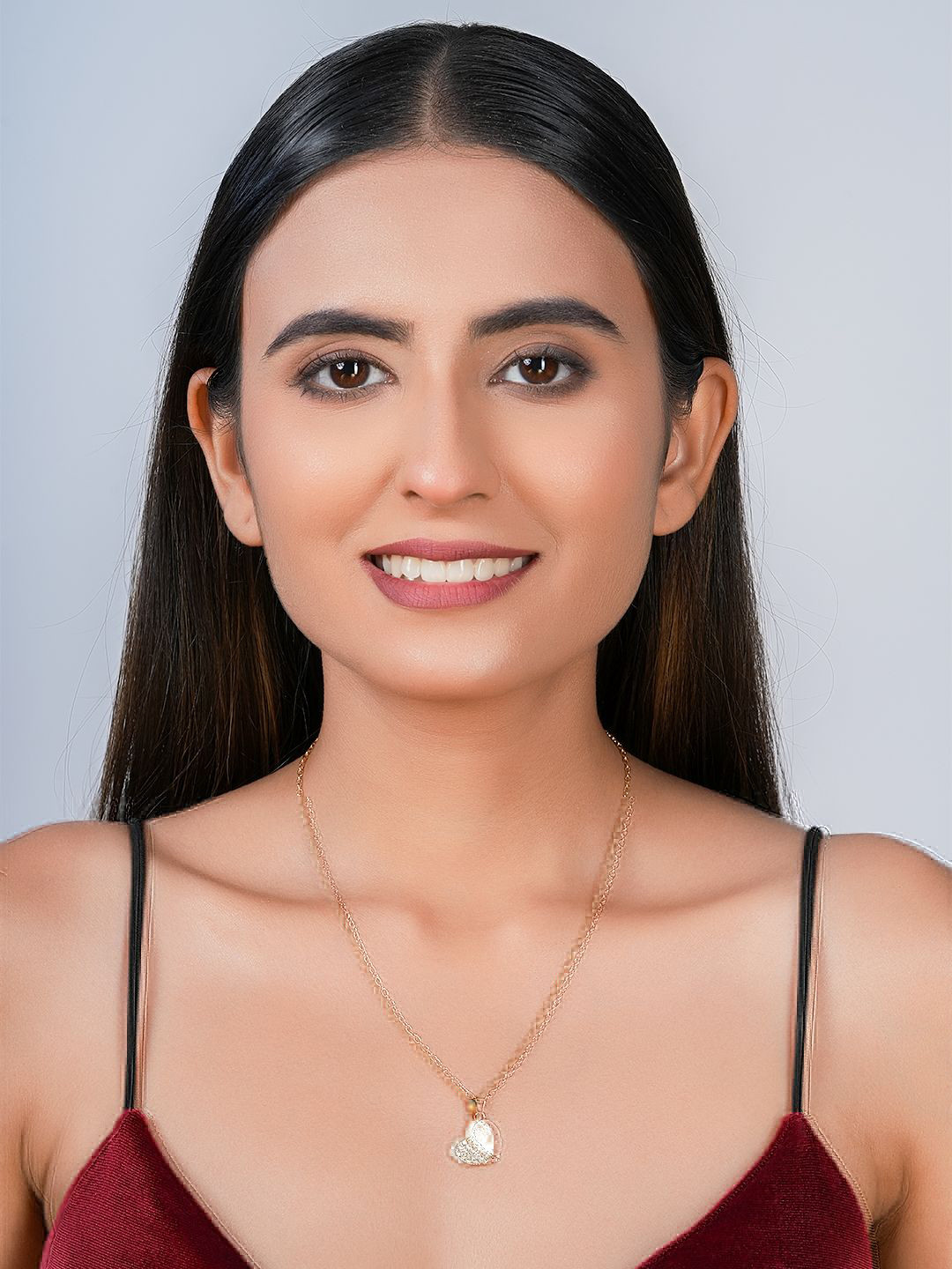 STYOLLO Gold-Plated American Diamond Studded Heart Shaped Pendant With Chain