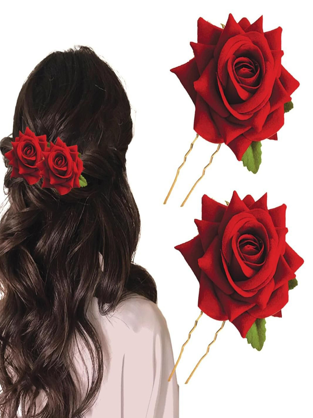 DN ENTERPRISES Women Set of 2 Rose Artificial Flowers Bun Juda Bumpit Hair Pin