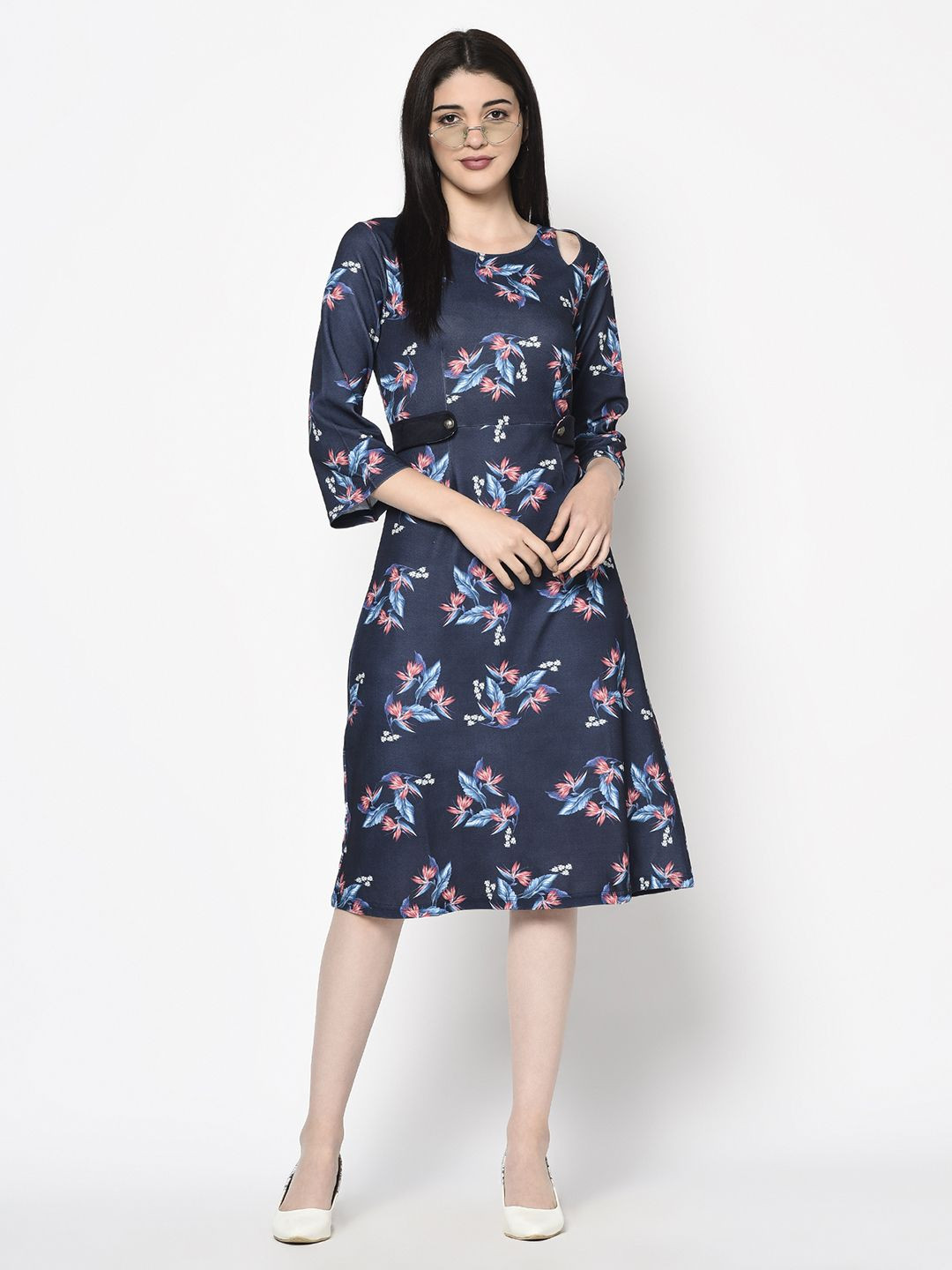 Miss Grace Women Floral Printed Cut Out Fit & Flare Dress