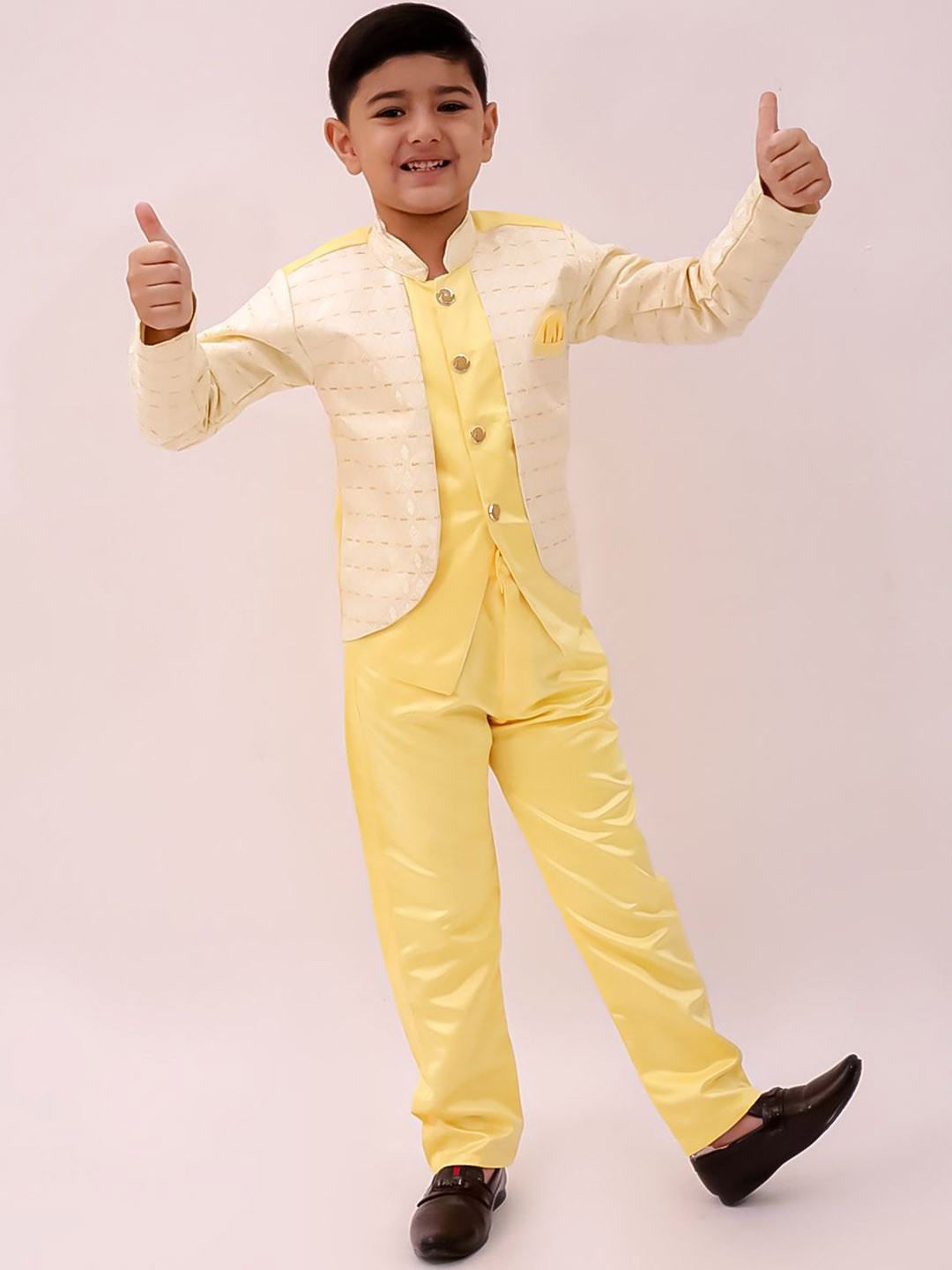 BAESD Boys Self Design Jodhpuri Two Piece Suit Set