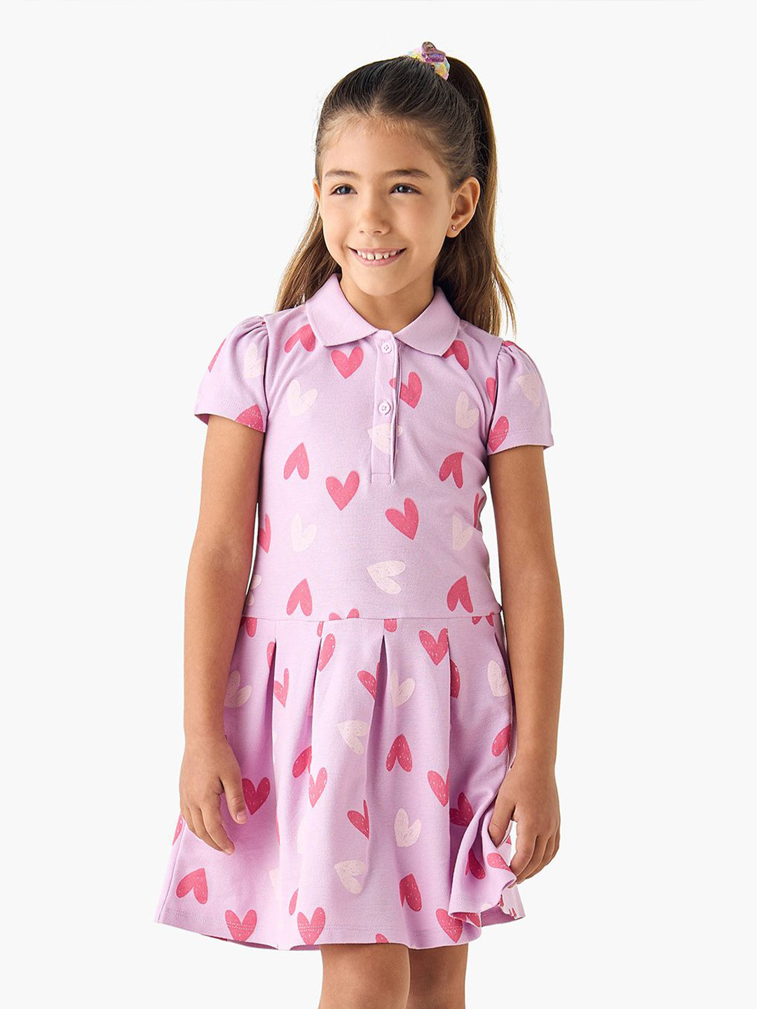 Juniors by Babyshop Girls Shirt Collar Heart Print Fit & Flare Dress