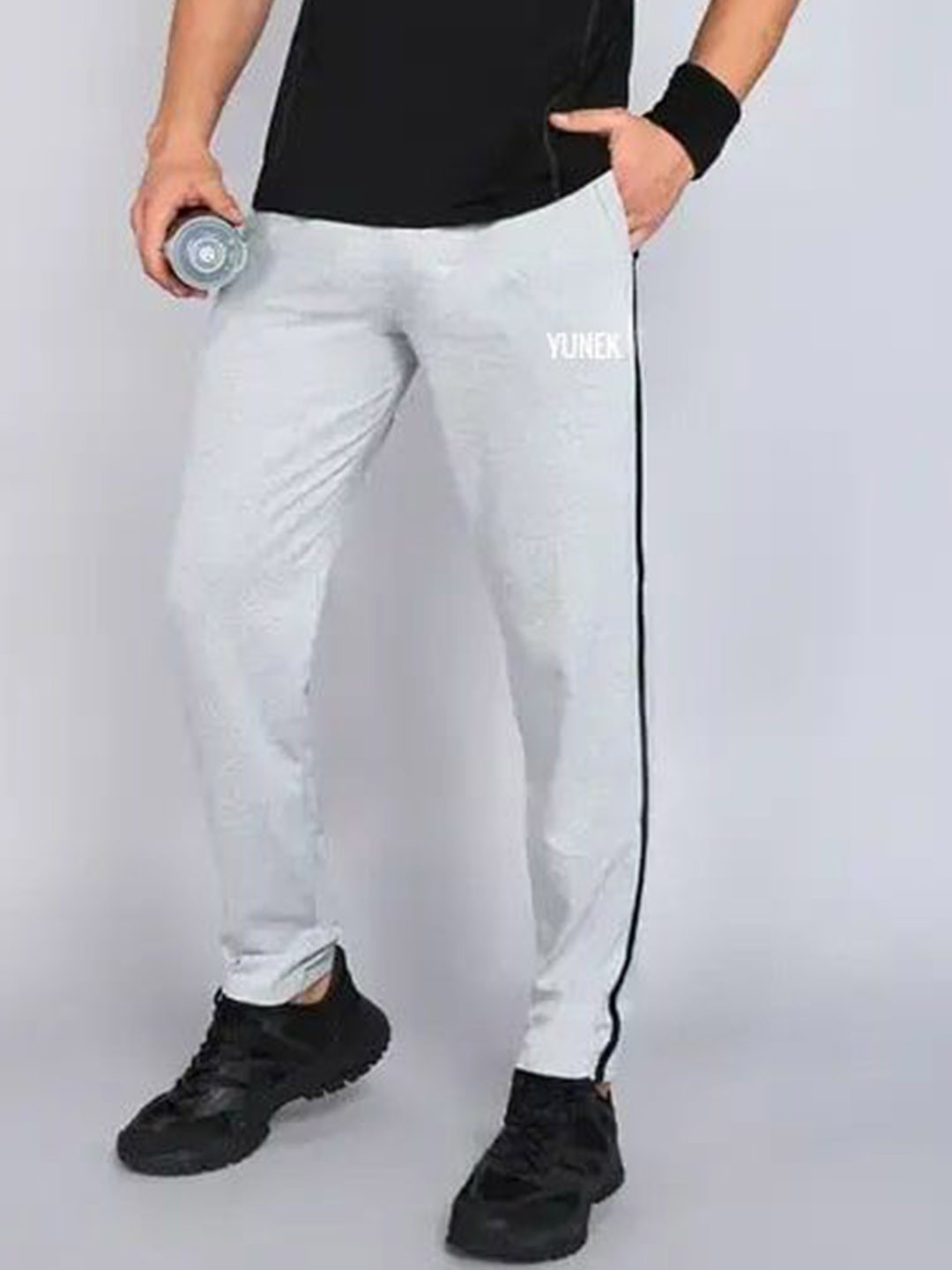 YUNEK Men Striped Cotton Mid Rise Track Pants