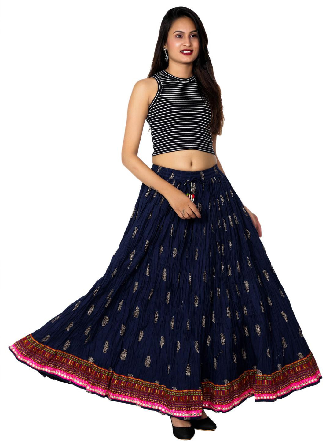 JFT Jaipur Fabtex Women Navy Blue Paisley Printed Pure Cotton Skirt