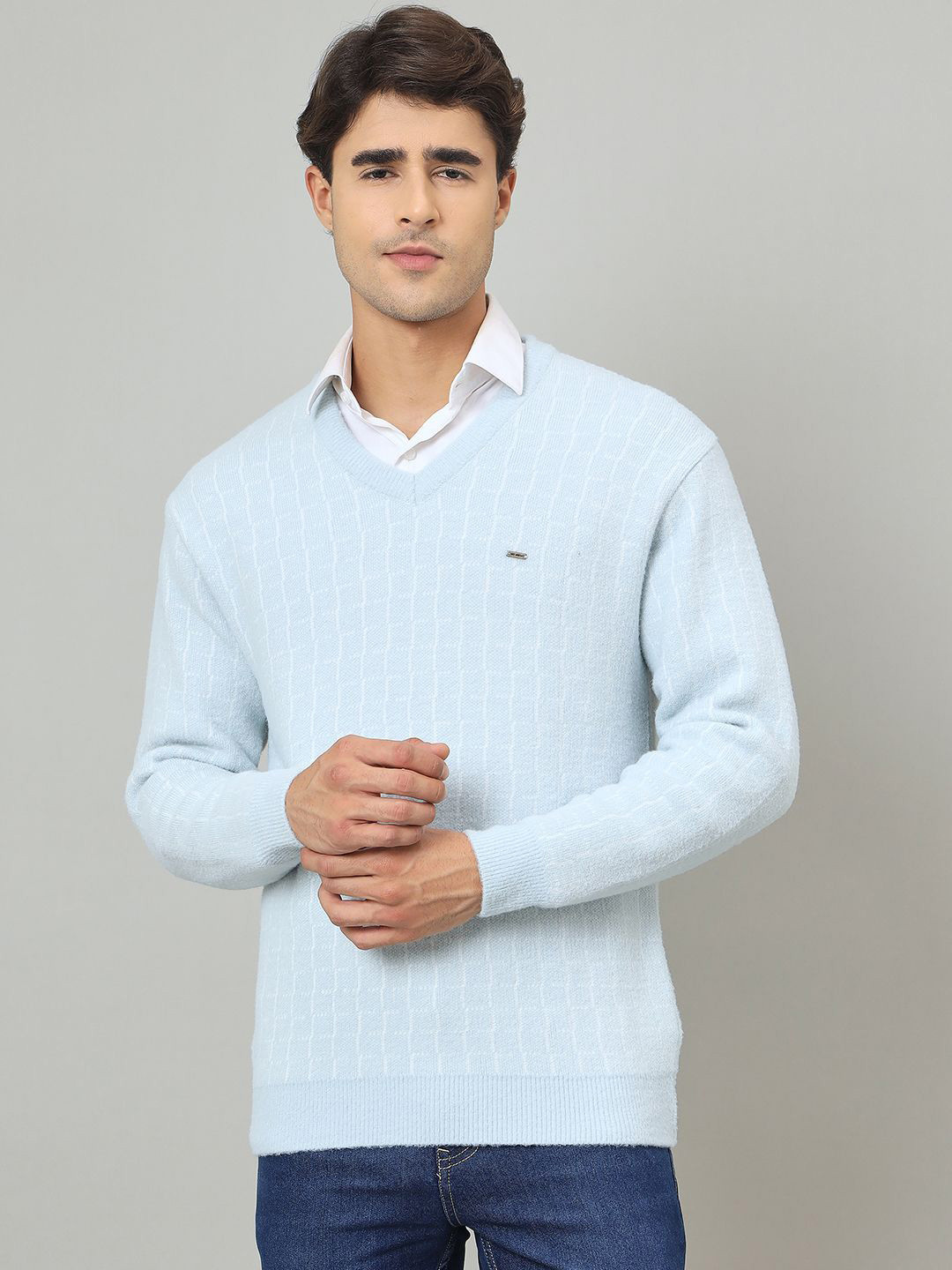 Duke Men Self Design V-Neck Cardigan