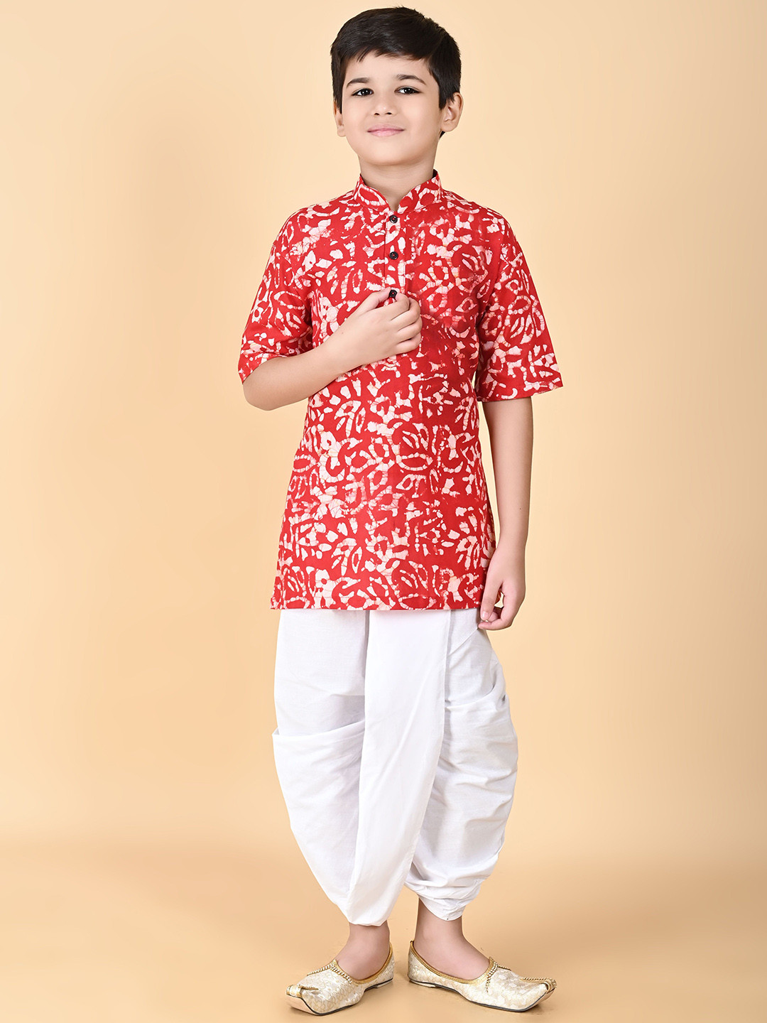 Cae Boys Batik Printed Pure Cotton Kurta with Dhoti Pants