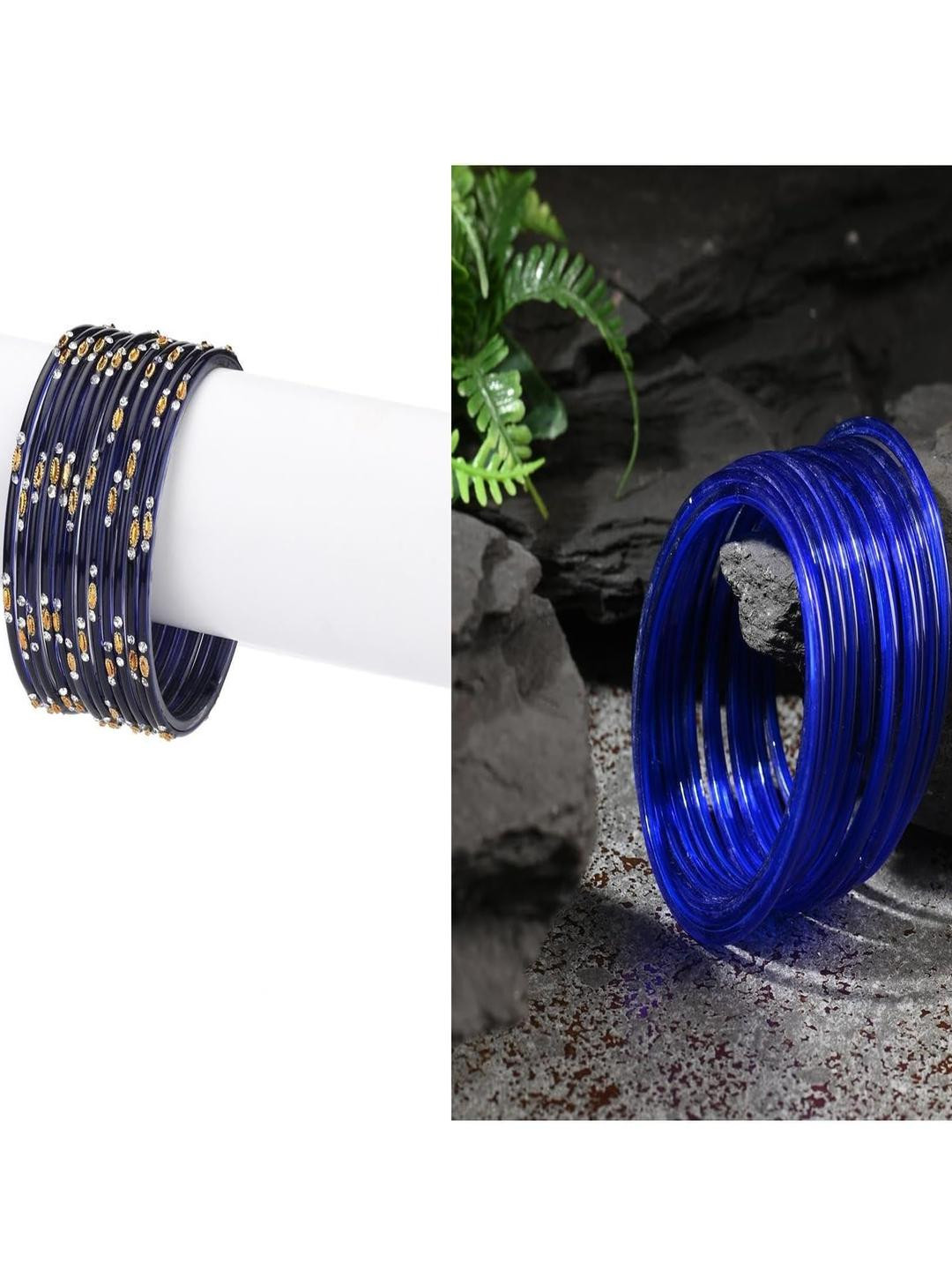 1ST TIME Set Of 24 Blue Artificial Stones & Beads Bangles