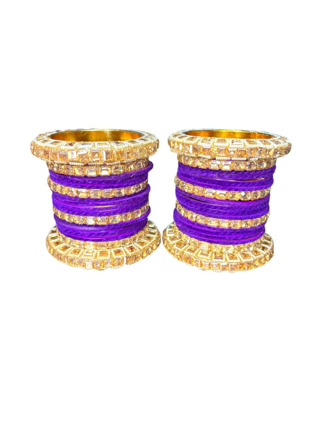 Nari Nakhre Set Of 40 Purple Glass Zircon Bangles