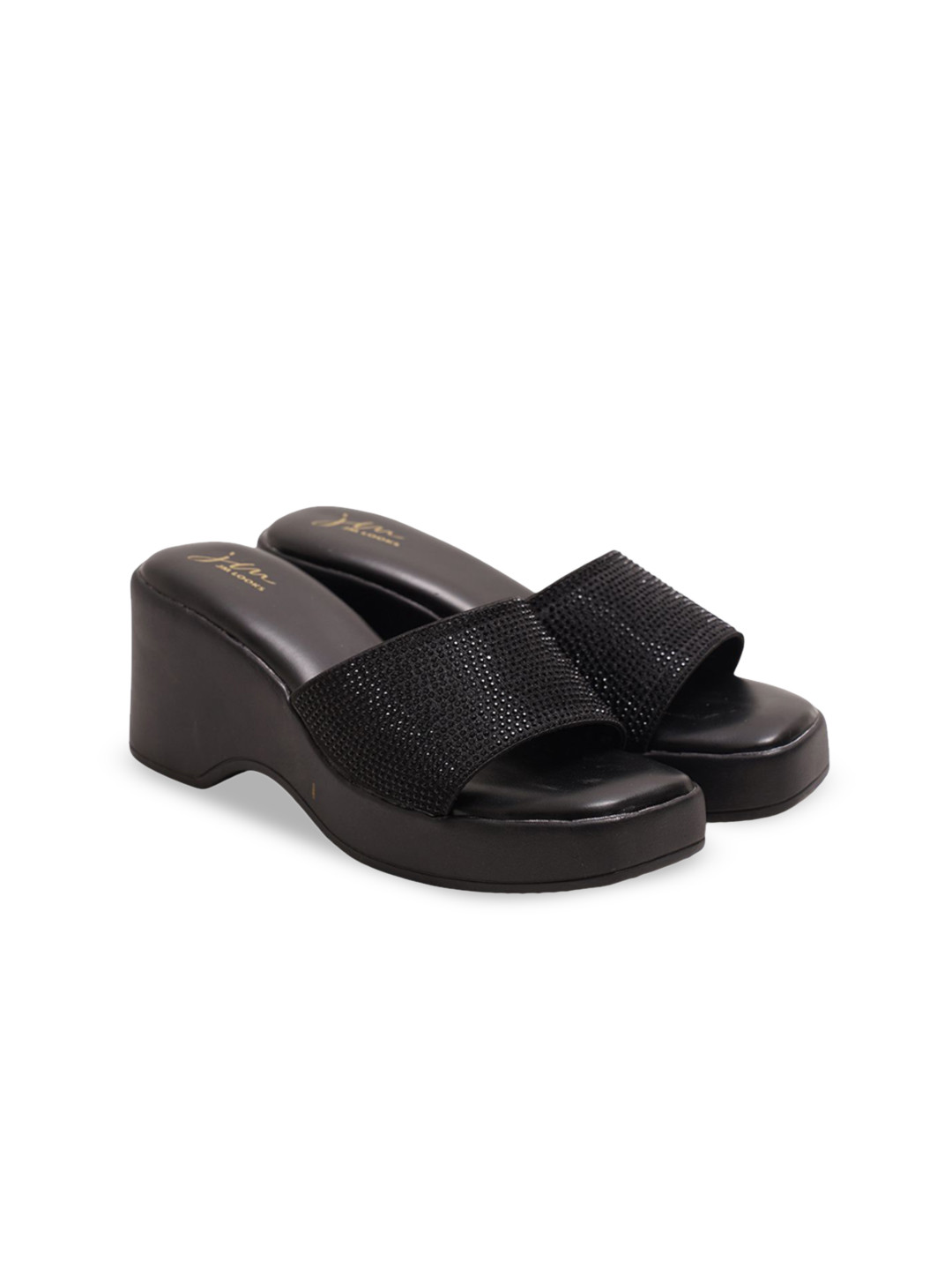 JM Looks Embellished Wedge Slide Sandals