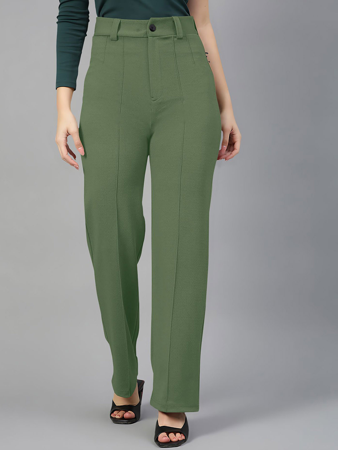 Dream Beauty Fashion Women Straight Fit High-Rise Pleated Trousers