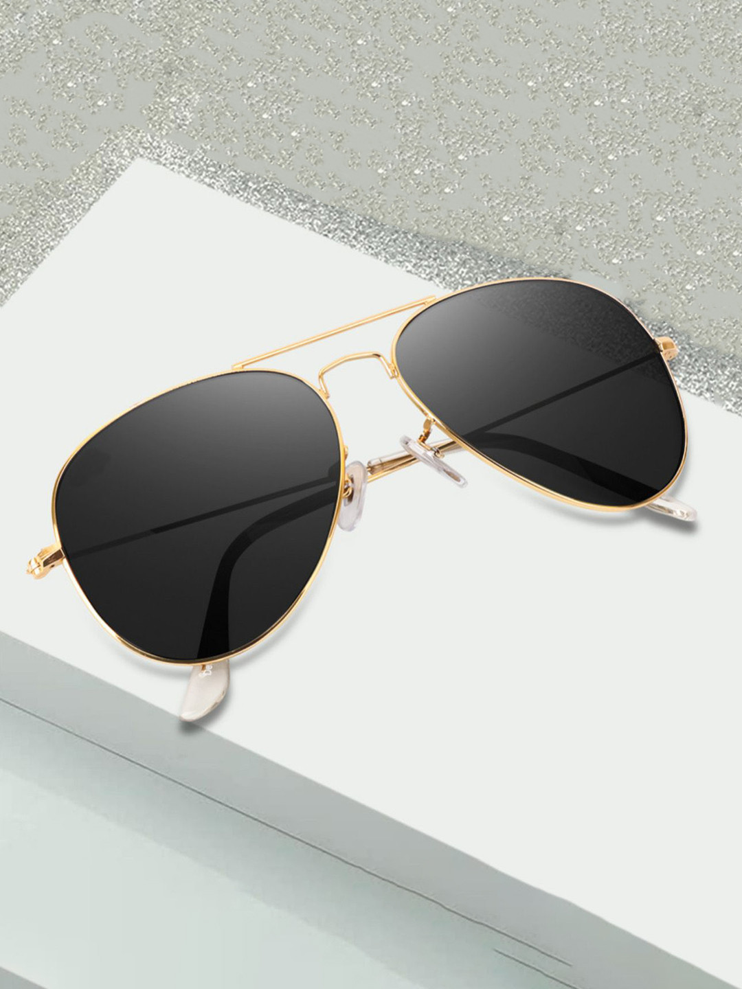 FUNGLASSES Unisex Aviator Sunglasses AVT GLAS GOLD BLACK NEW-GOLD BLACK