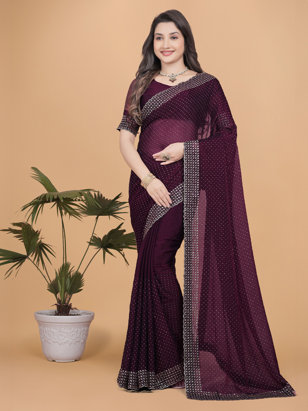 Tarlas Sarees Beads & Stones Embellished Saree