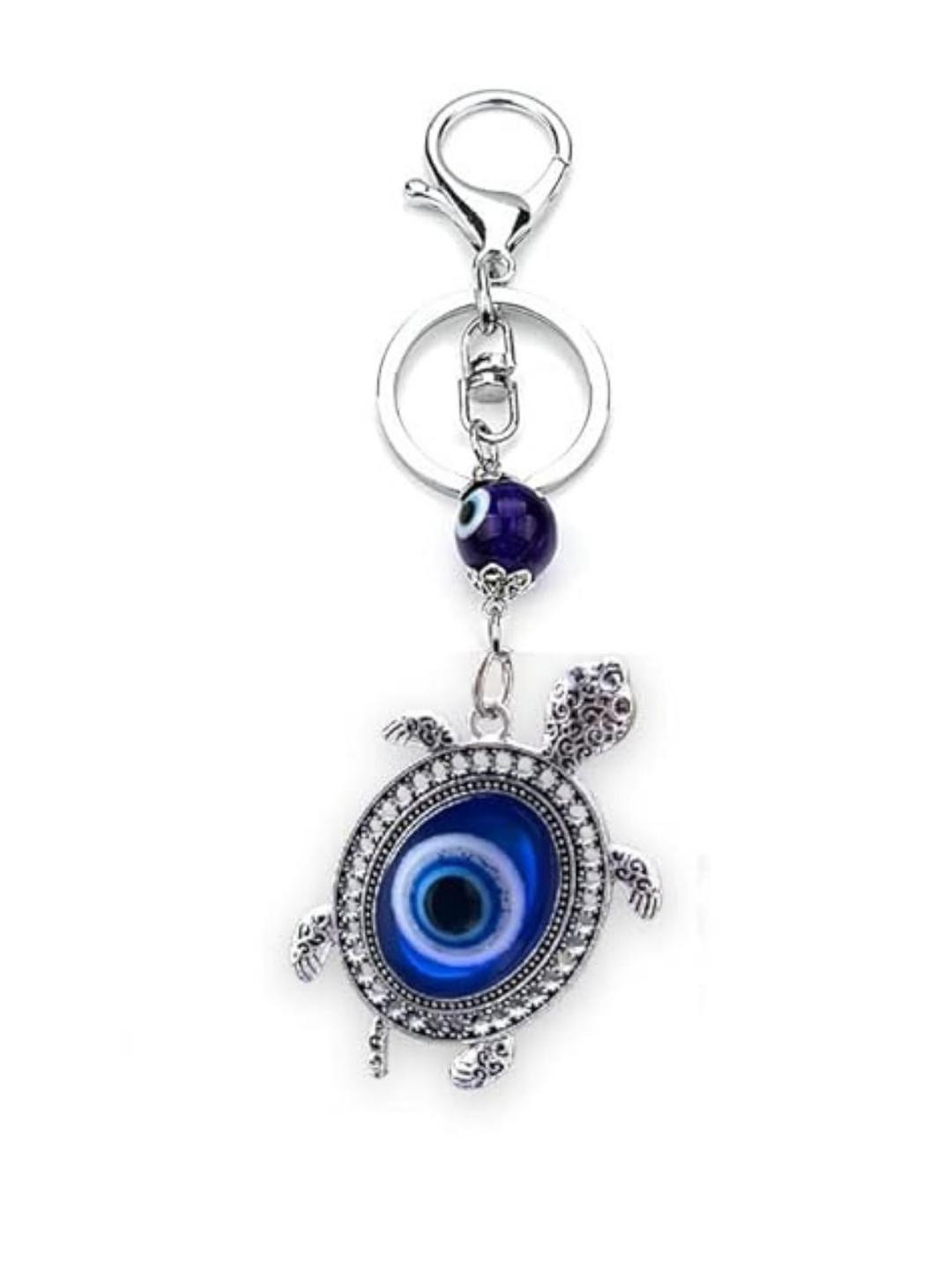 BLUE BEADS Silver Color Blue Evil Eye Keyring Lucky Turtule Keychain