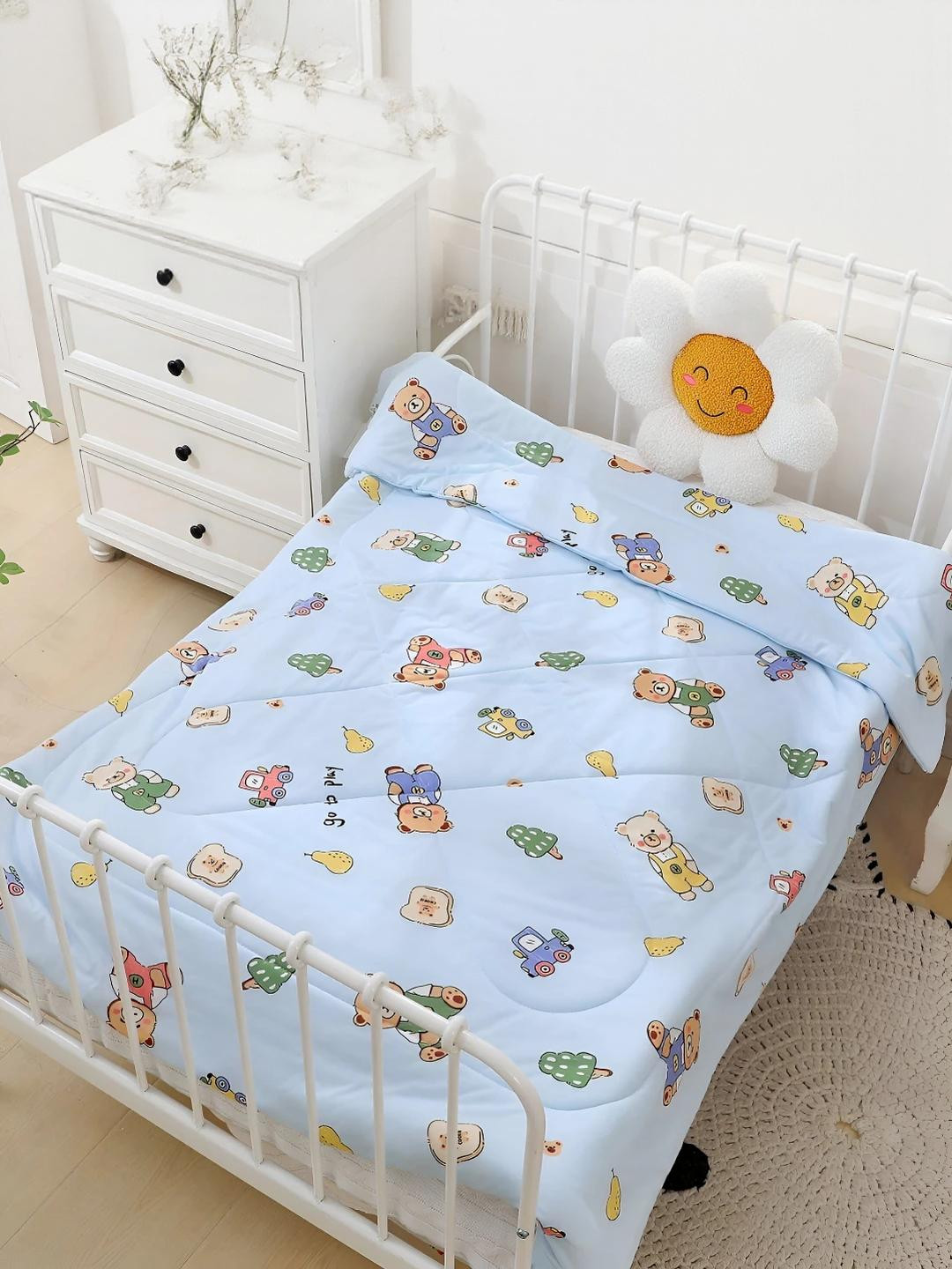 Baby Station Kids Blue Cartoon Characters AC Room 350 GSM Blanket