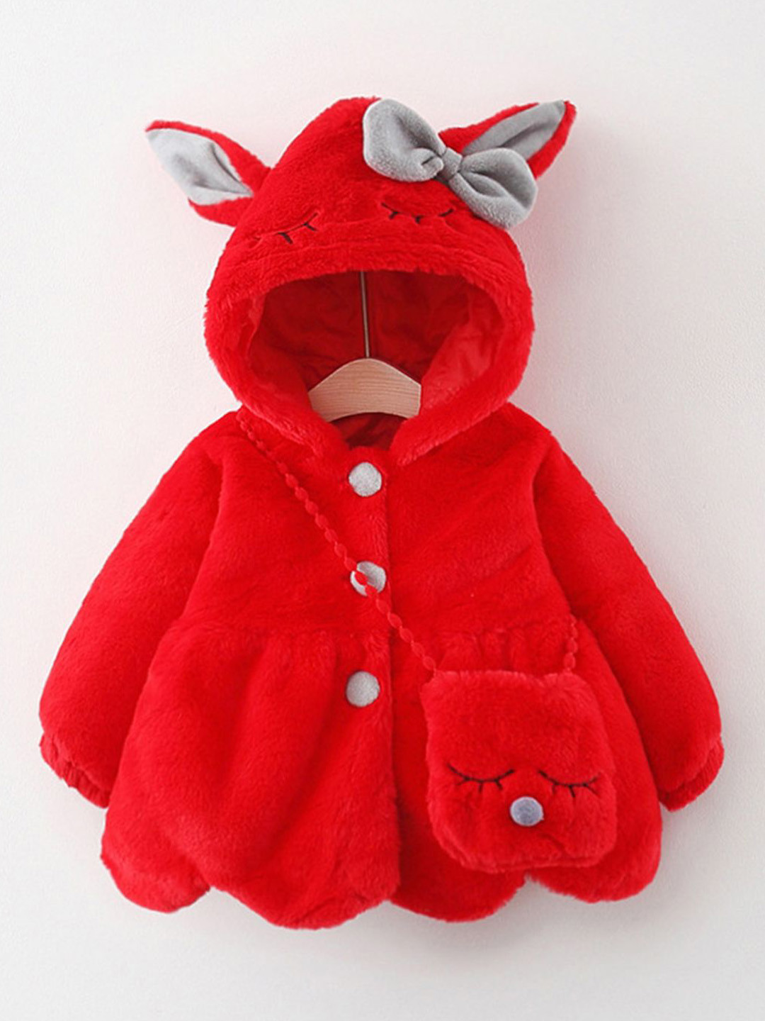 YK Girls Hooded Self Design Sherpa Jacket