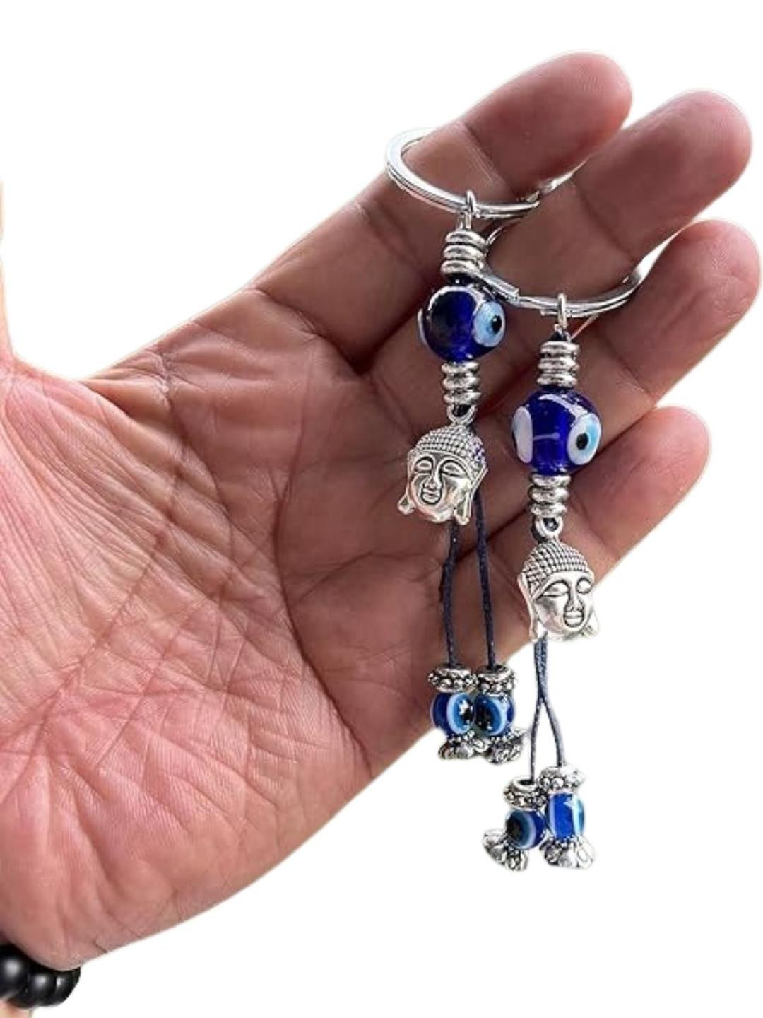 BLUE BEADS Evil Eye With Buddha Keychain