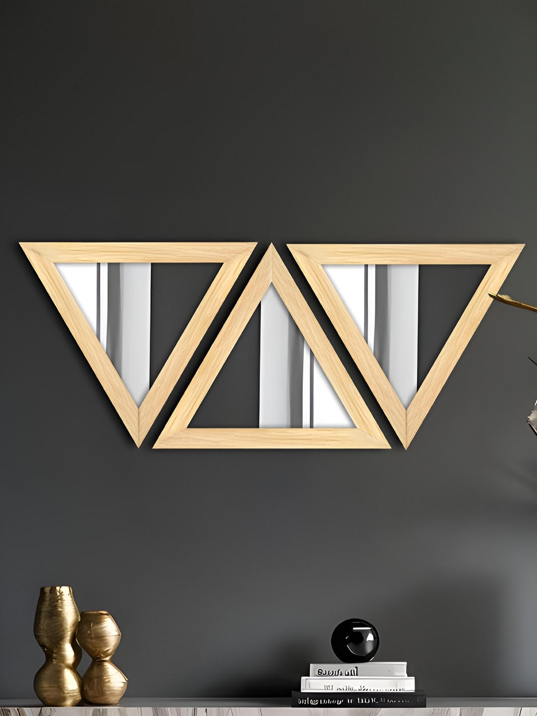 Art Street Set of 3 Beige Triangular-Shaped Basin Mirrors With Hanging Hook For Decoration