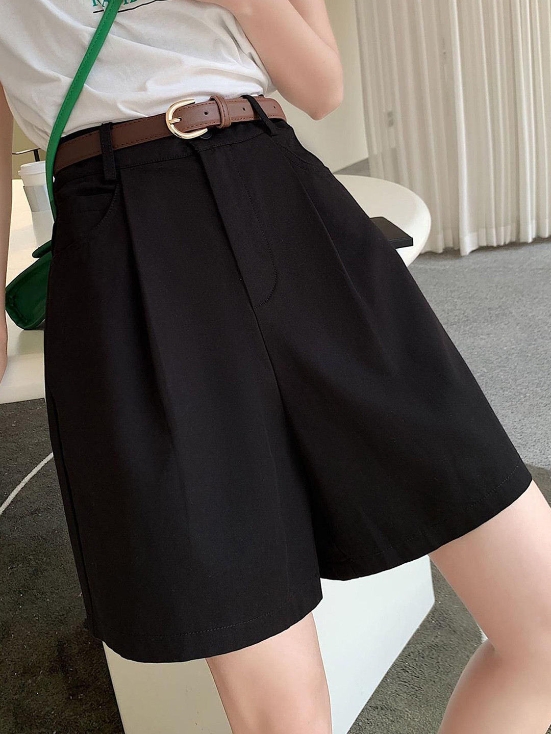 Miss Mosa By Akanksha  Black Sutton Statement Shorts With Belt