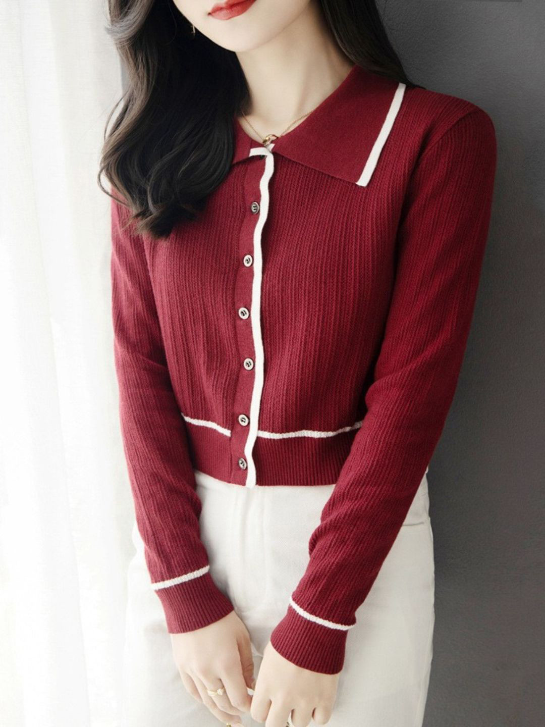 StyleCast Women Ribbed Knit Collared Cardigan Sweaters