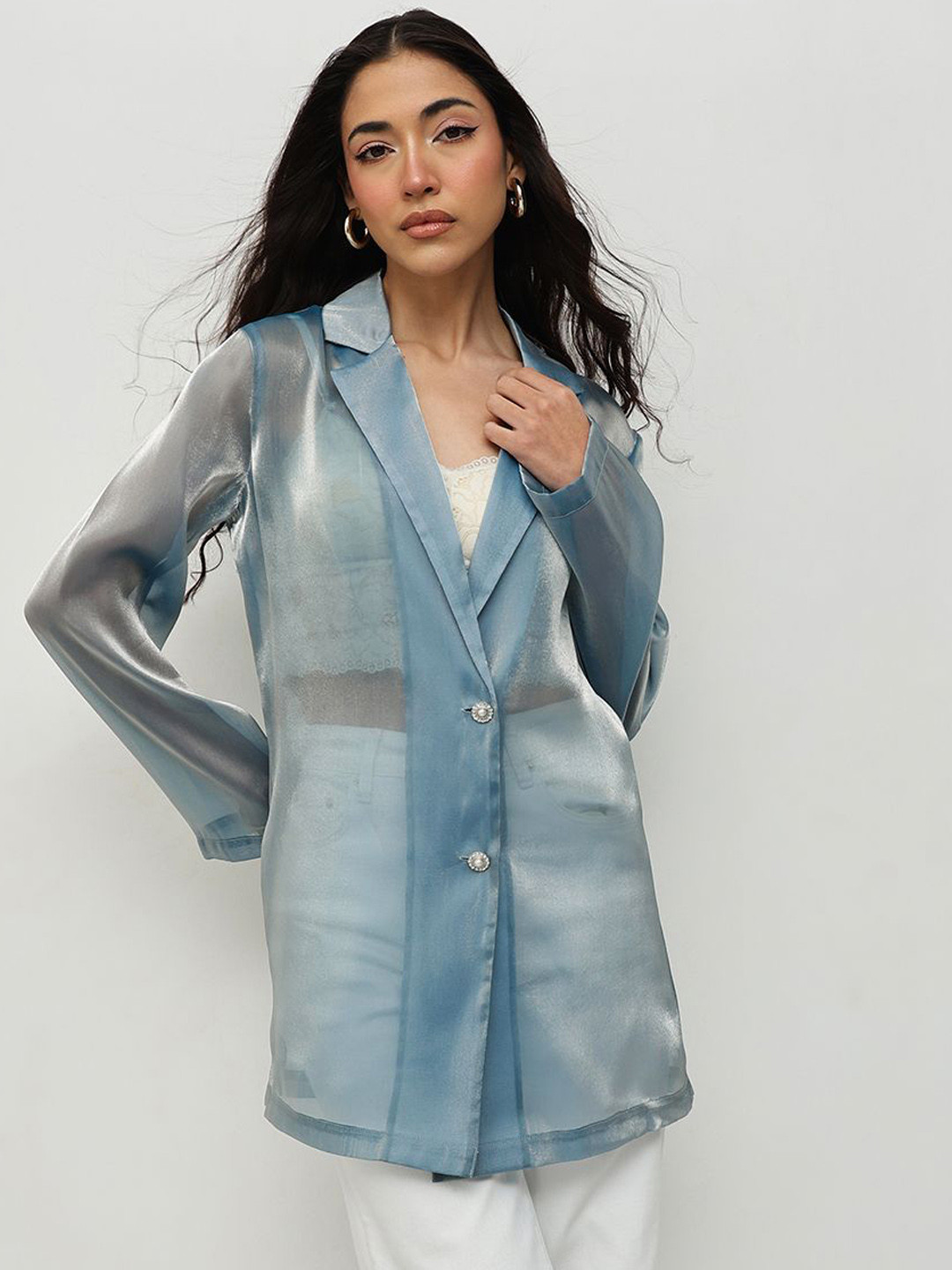 HOUSE OF S Women Single Breasted Longline Sheer Blazer