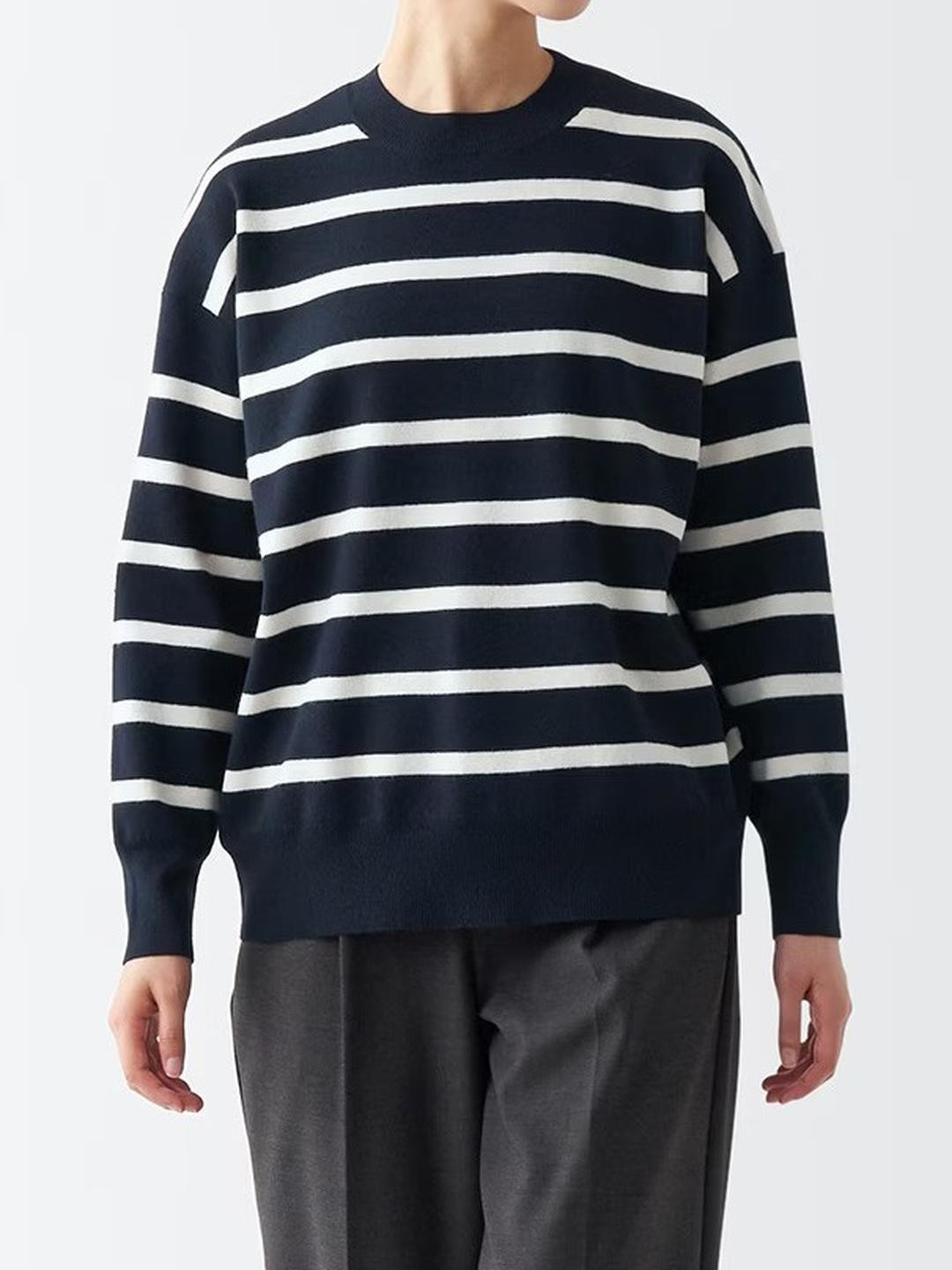 Litton Kids Navy Blue & White Striped Woollen Sweater