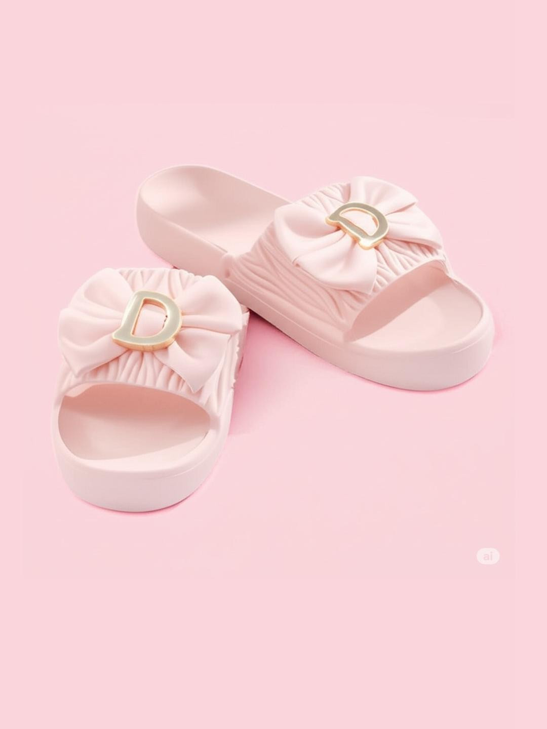 VINTEX Women Textured Sliders With Bow Details