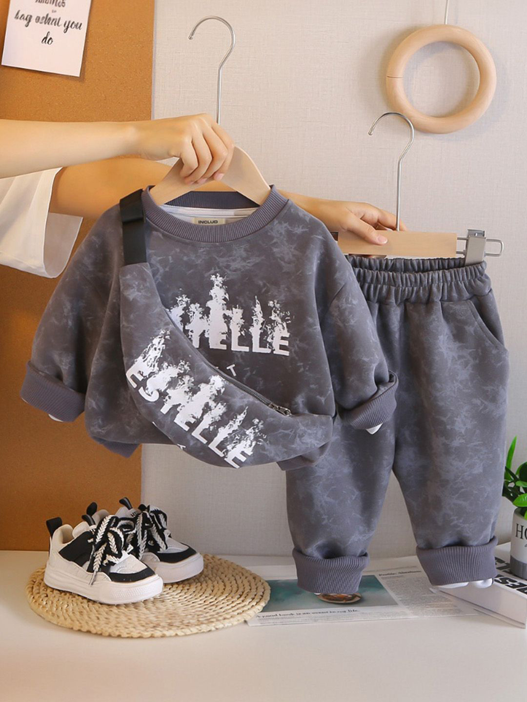 INCLUD Infant Boys Printed Sweatshirt & Joggers With Sling Bag
