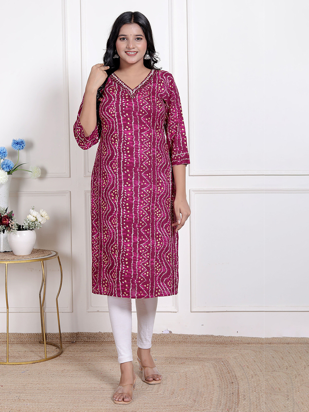 Doriyaan Women Bandhani Printed Mirror Work Kurta