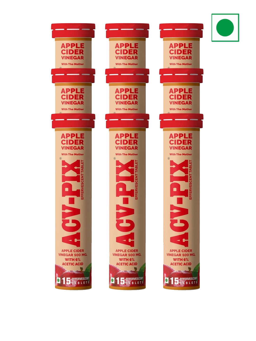 ACV-PIX Set Of 9 Apple Cider Vinegar With Mother Apple For Weight Management 15 Tab Each