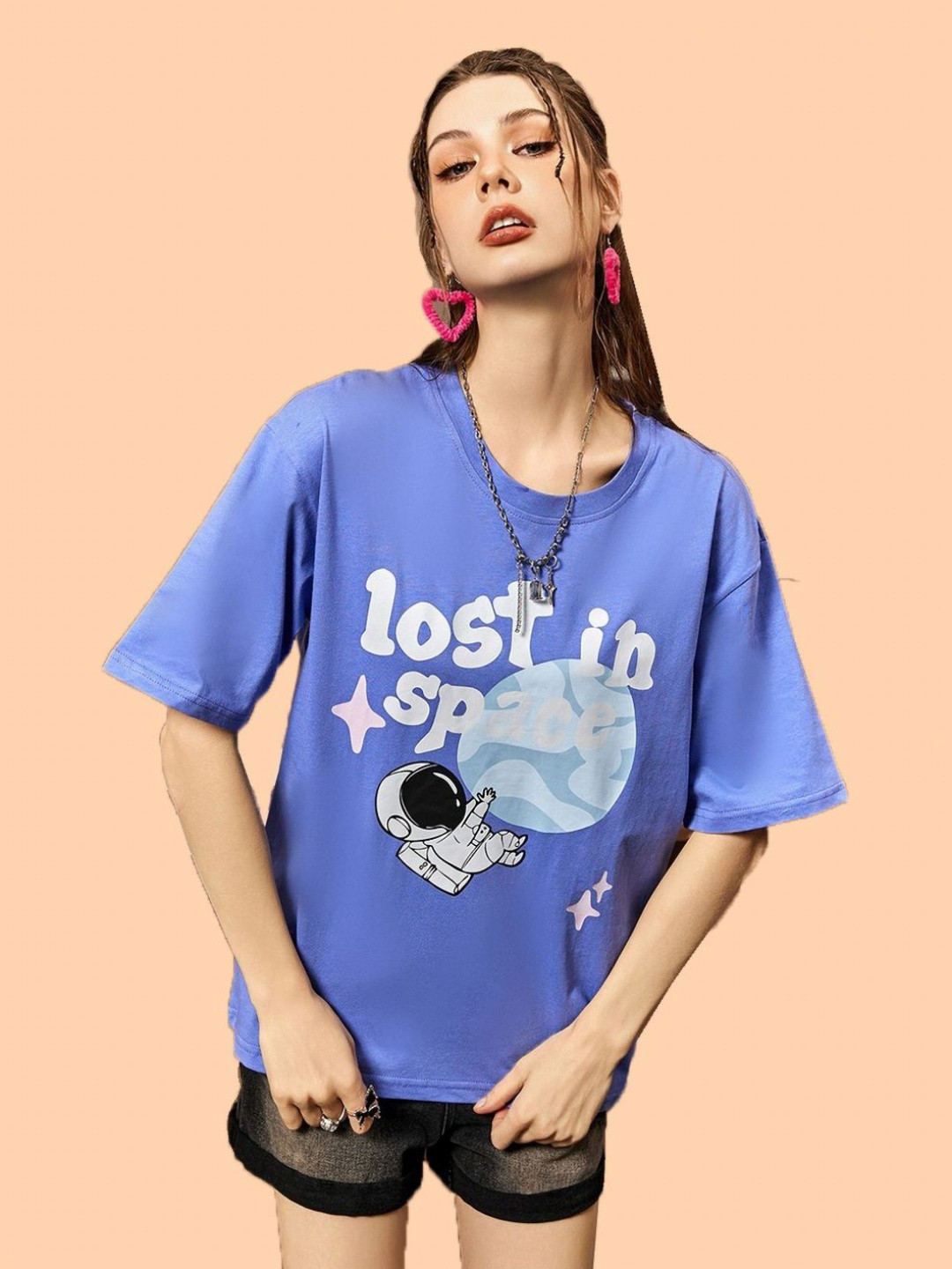 Christy World Women Graphic Printed Round Neck Oversized T-shirt