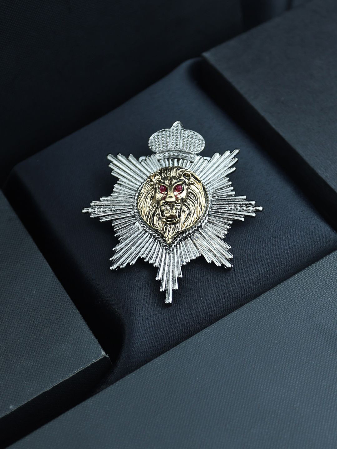 House of Pataudi Gold-Toned Plated Crowned Lion Brooch