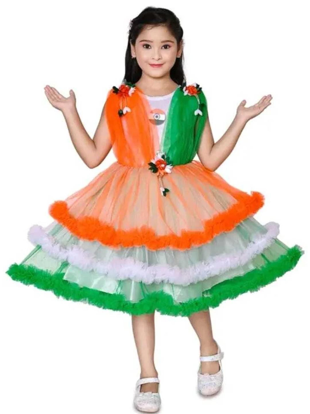 sms dressses Kids Indian flag inspired Girls Fit & flare Dress