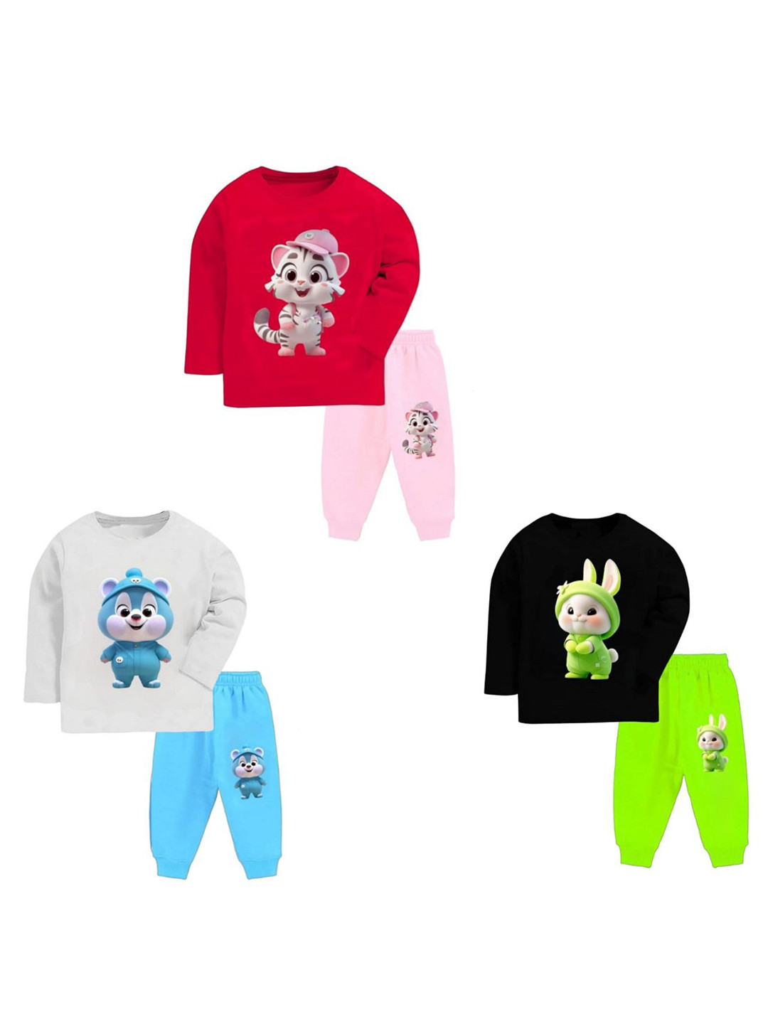 YK Kids Pack Of 3 Graphic Printed Long Sleeves T-shirt With Joggers