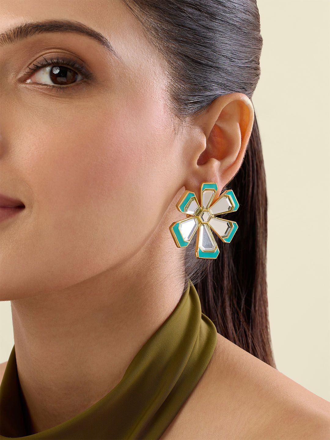 Isharya Ayaana 18Kt Gold Plated Artificial Stones Floral Studs Earrings