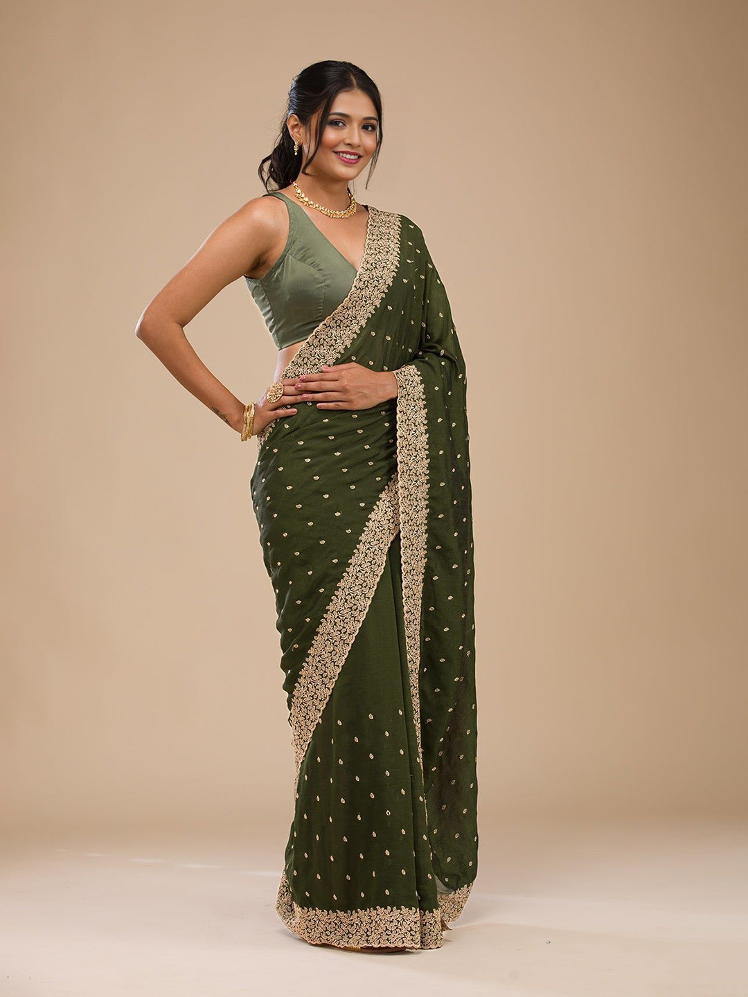 MADHUR HAND WORK ART Ethnic Motifs Zari Embroidered Saree