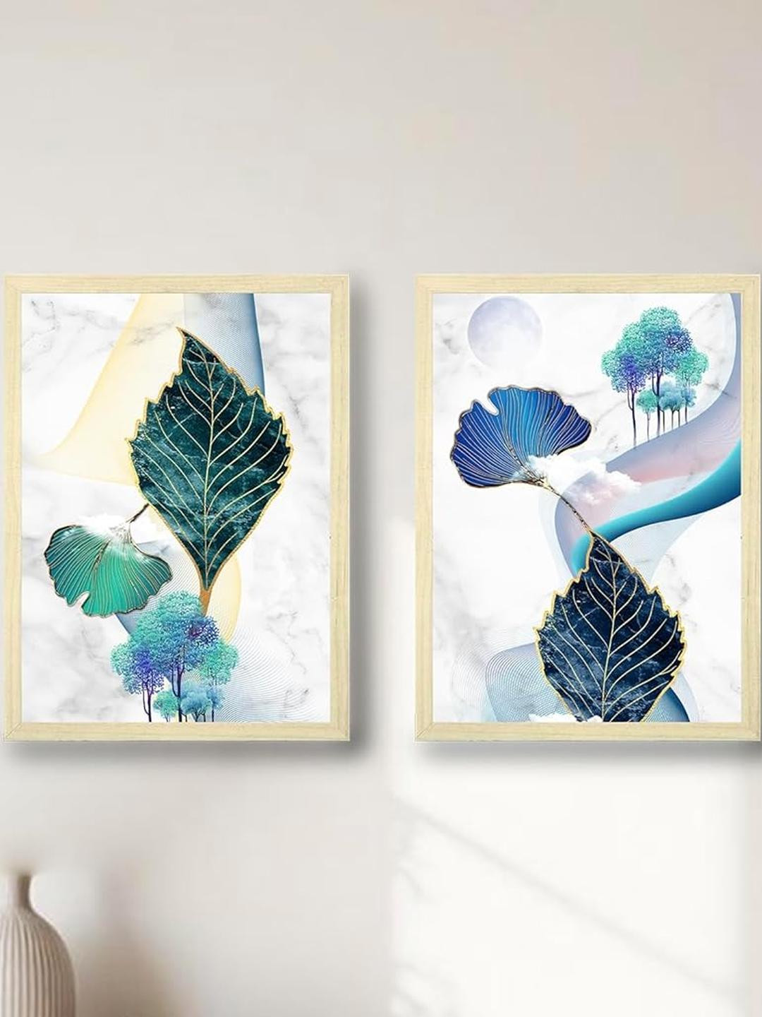 TAGVE Brown Set of 2 Wooden Boho Print Wall Arts With Frame