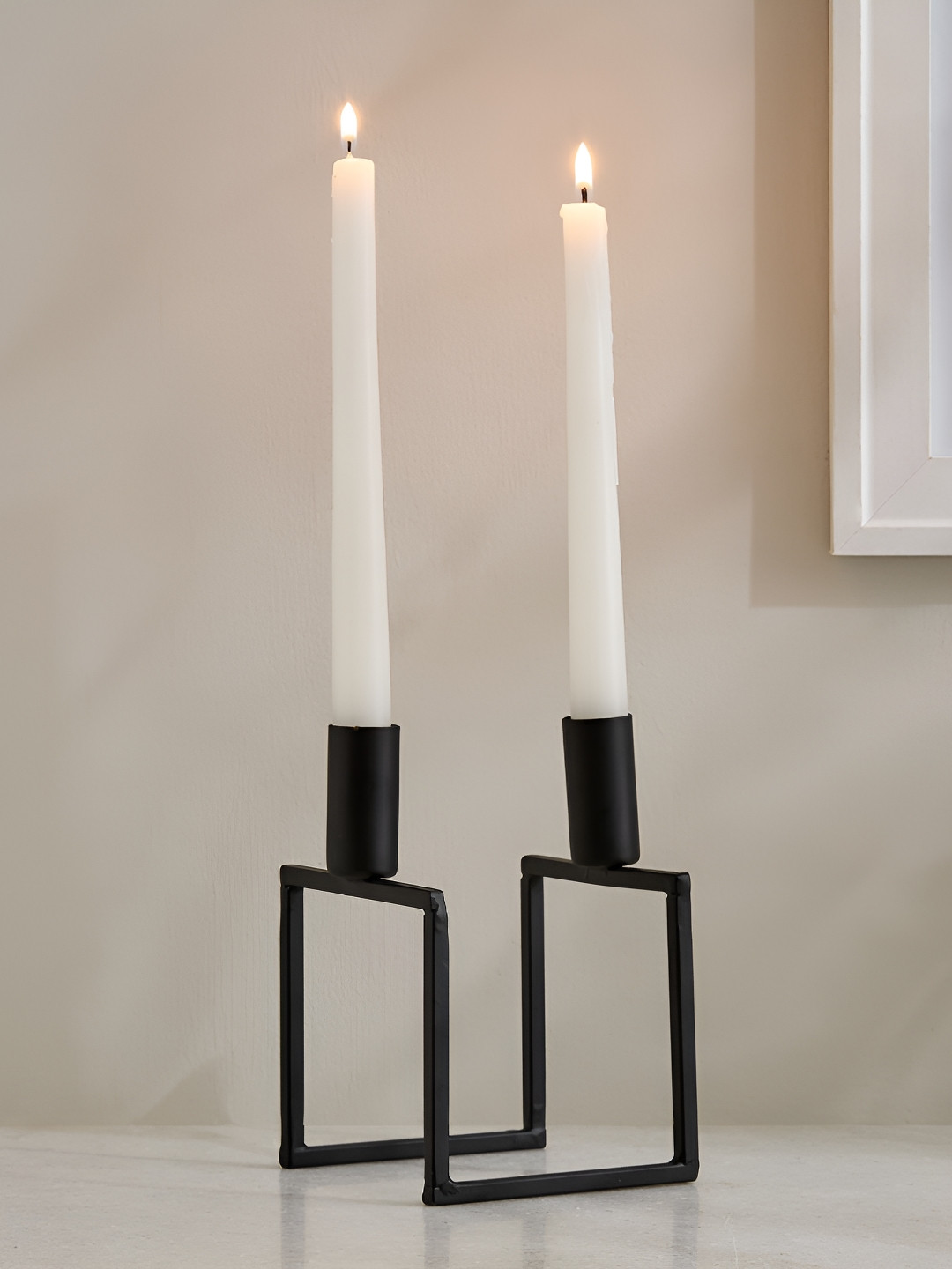Home Centre Black U Double Candle Holder