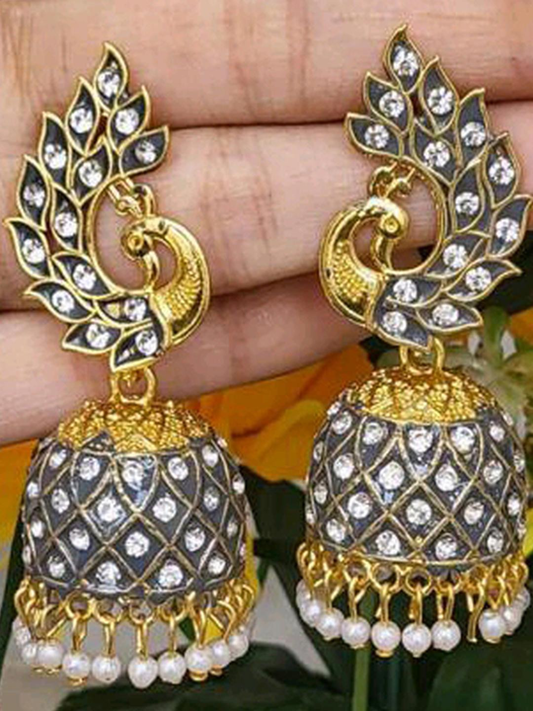 Grace Collections Peacock Shaped Jhumkas Earrings