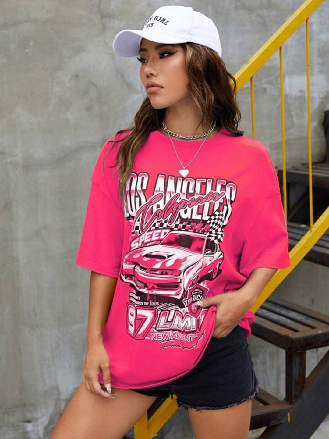Christy World Women Graphic Printed Round Neck Oversized T-shirt