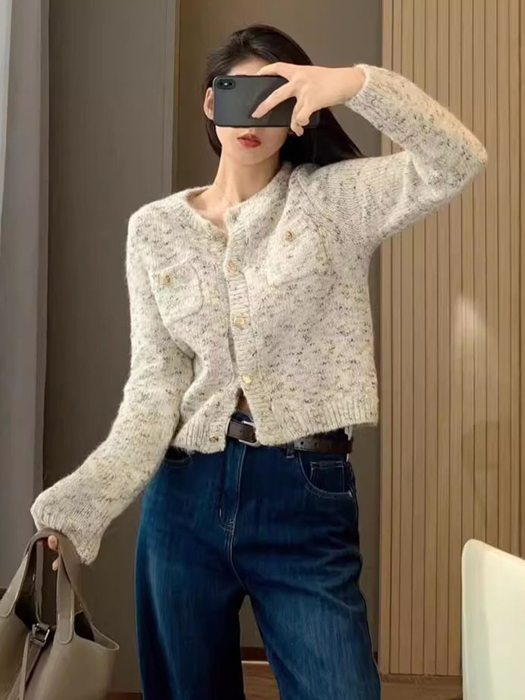 StyleCast Women Abstract Printed Round Neck Cashmere Cardigan
